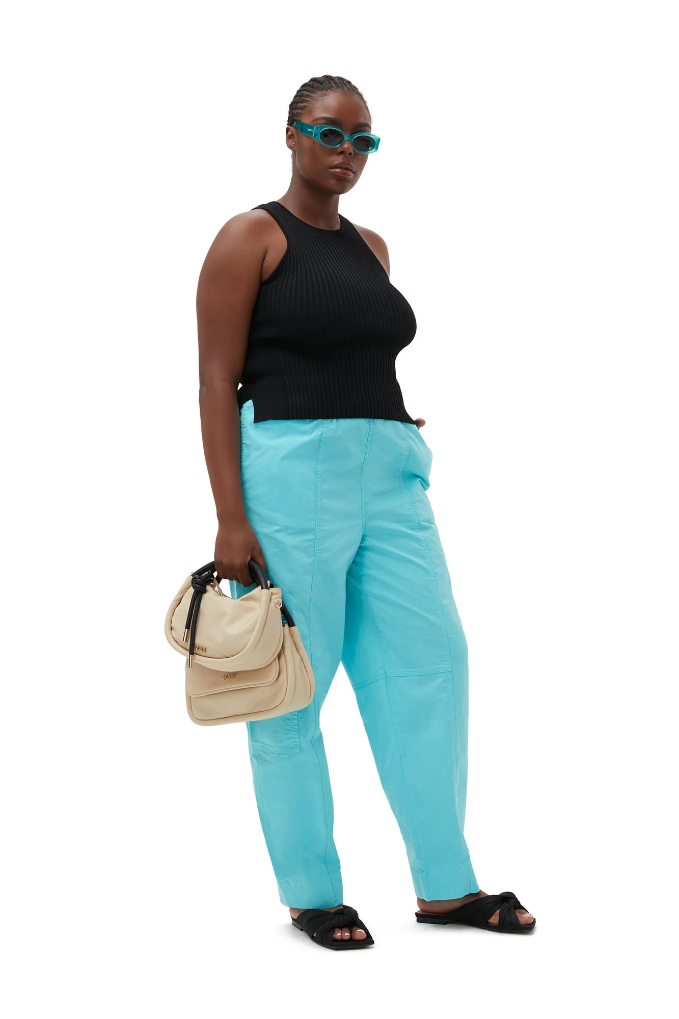 Elasticated Curve Trousers | Blue Curacao - Image 4