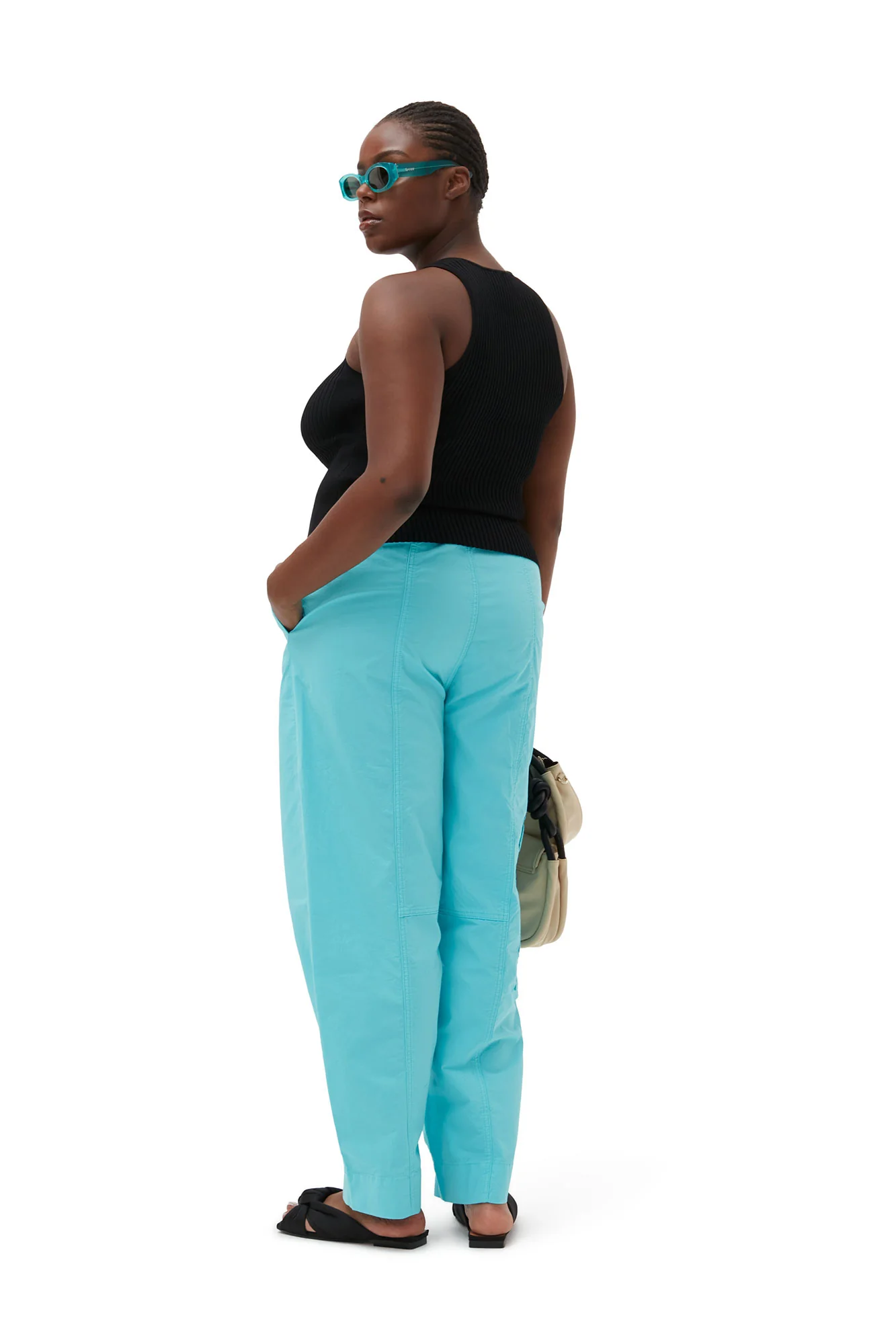 Elasticated Curve Trousers | Blue Curacao - Image 5