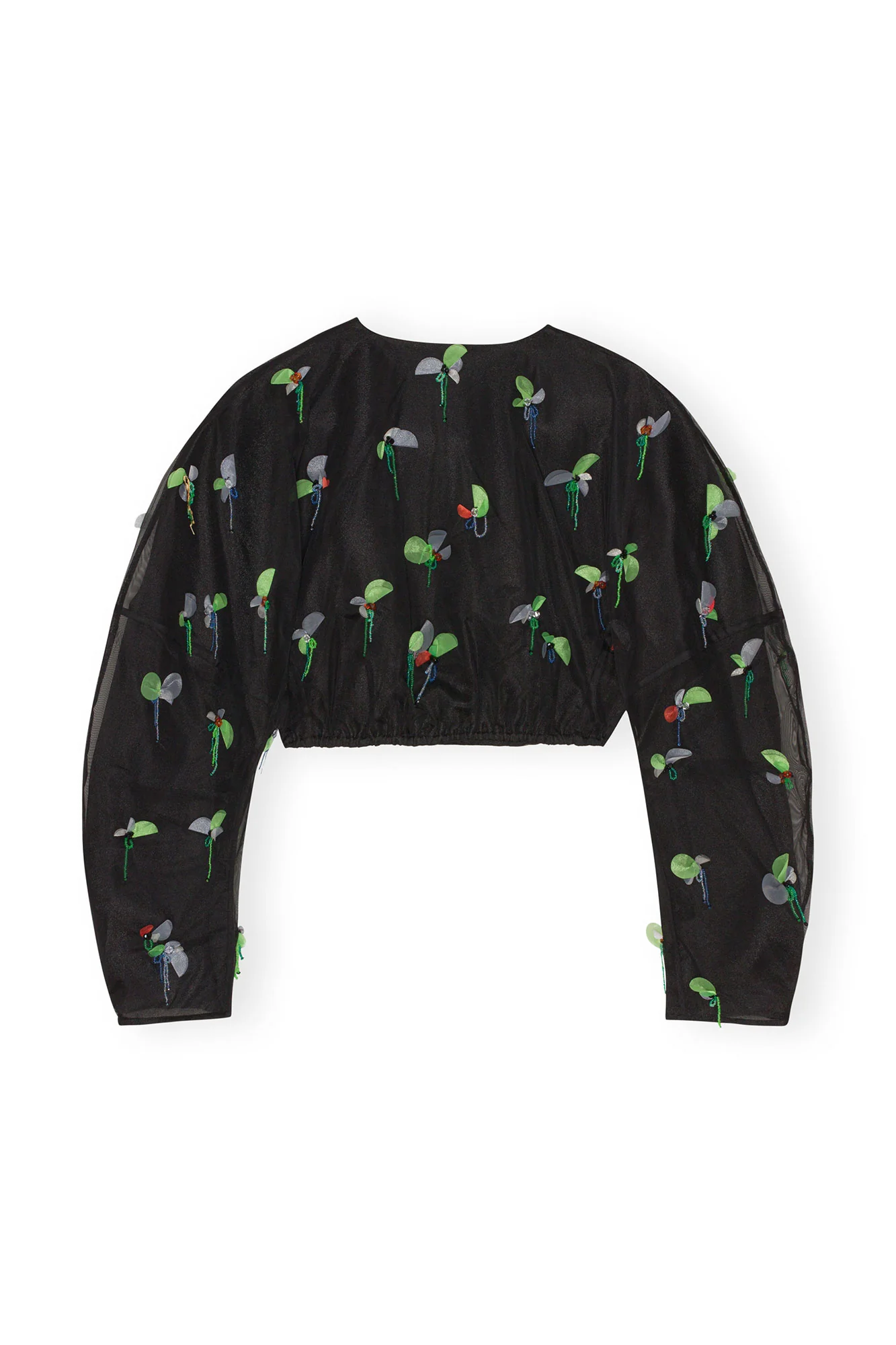 Embellished Mesh Cropped Blouse | Black - Image 2