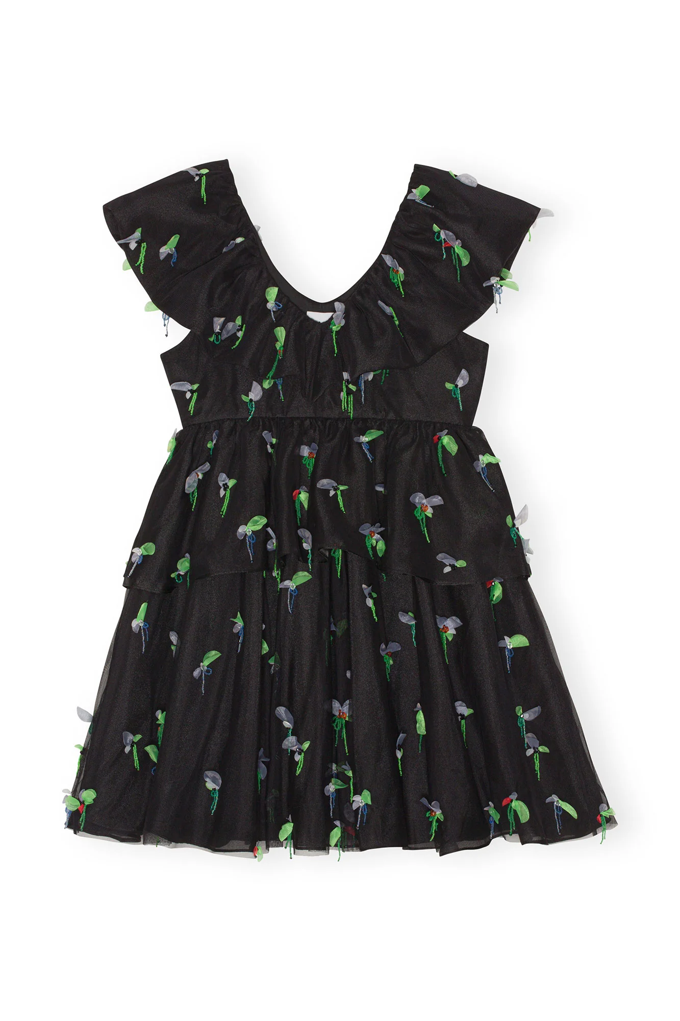 Embellished Mesh Mini Dress | Black