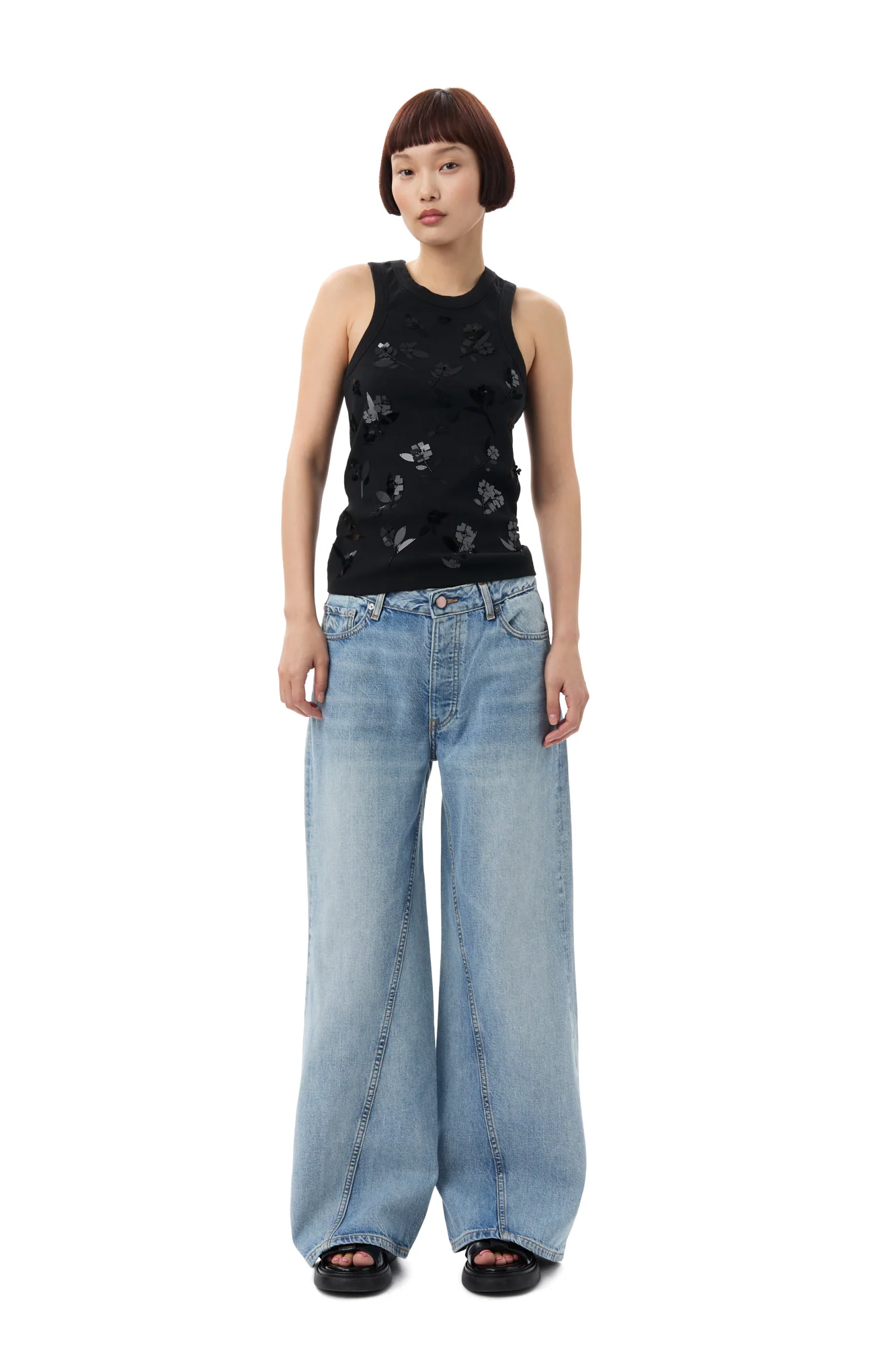 Embellished Rib Tank Top | Black - Image 4
