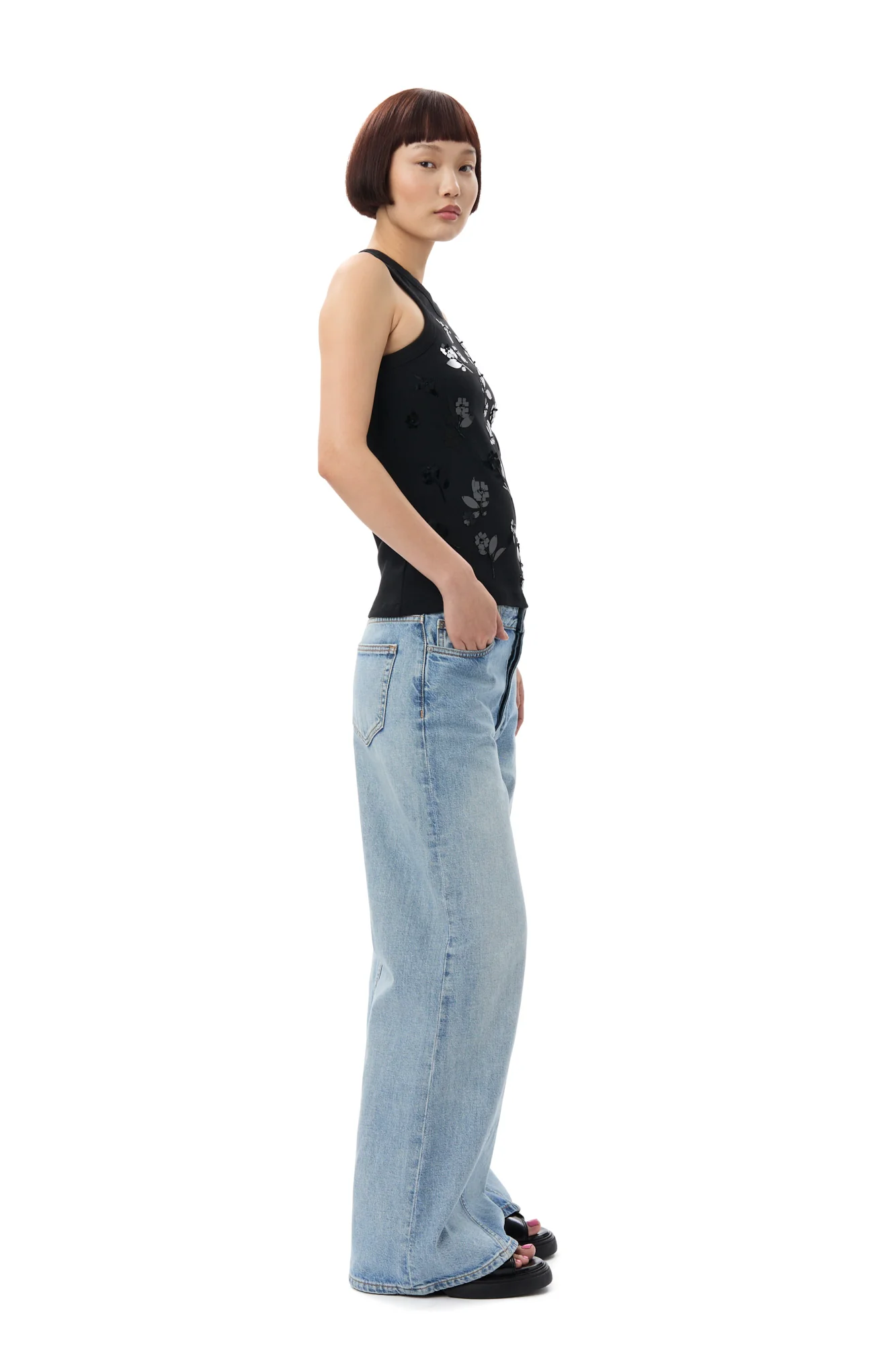 Embellished Rib Tank Top | Black - Image 5