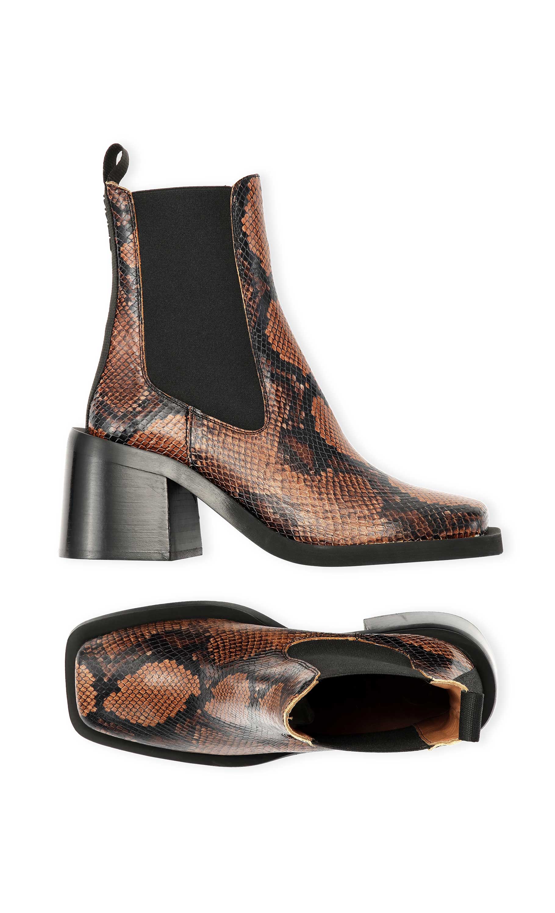 Embossed-Snakeskin Heeled Chelsea Boots | Cognac - Image 2