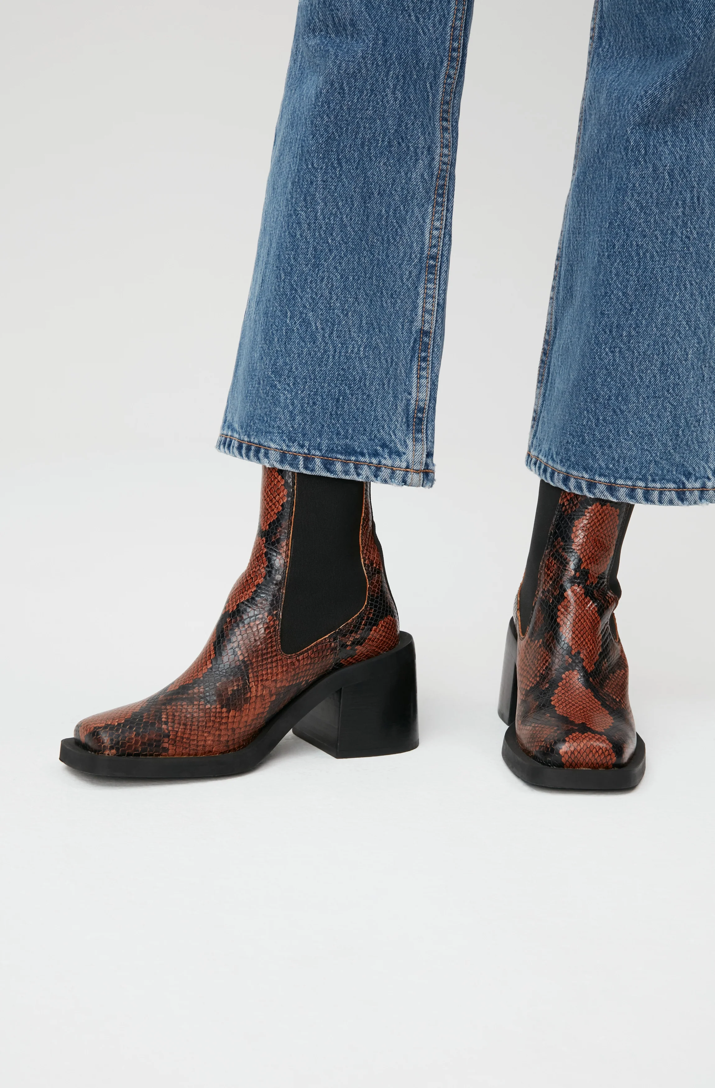 Embossed-Snakeskin Heeled Chelsea Boots | Cognac - Image 4