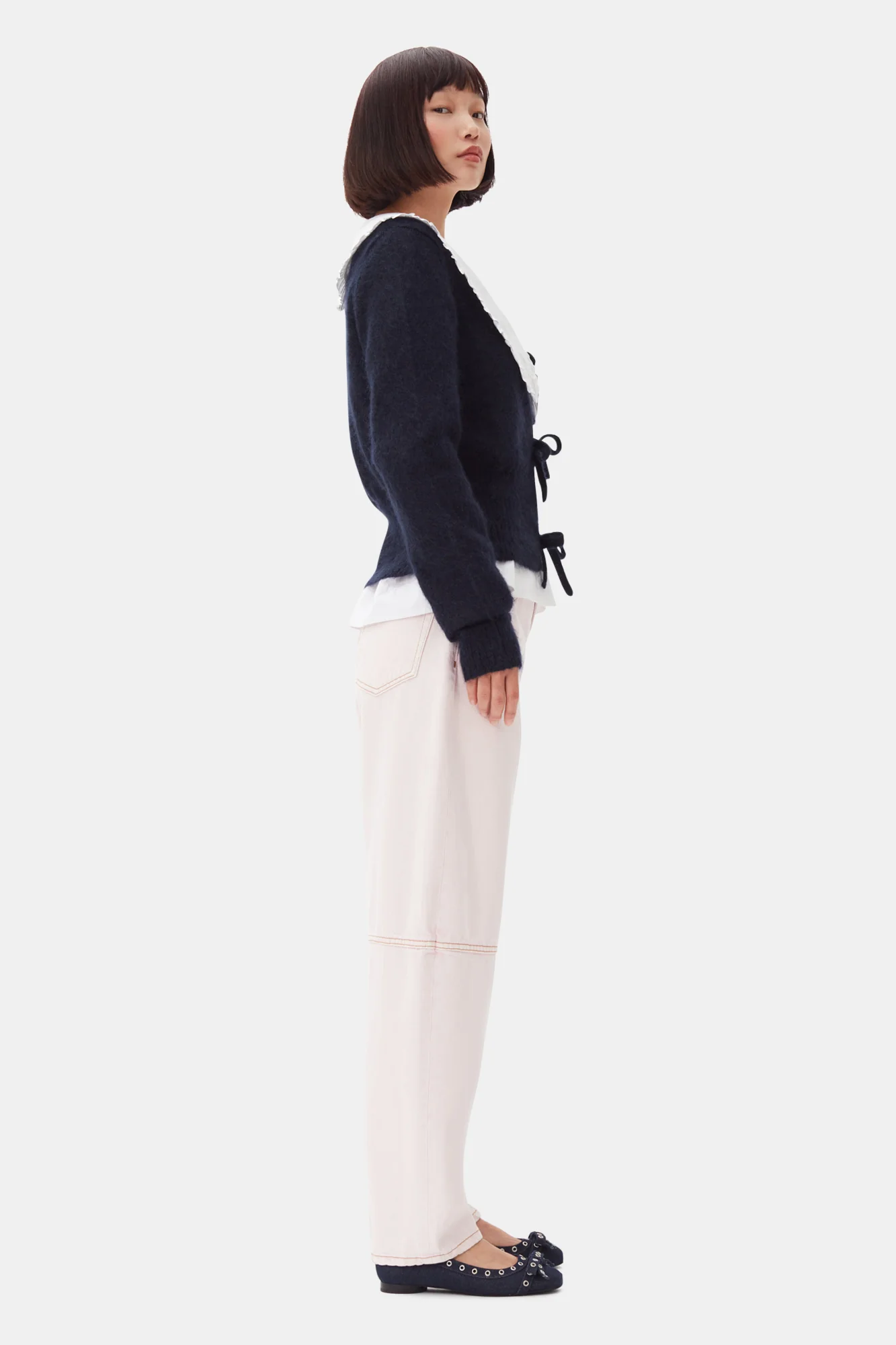 Eyelets Bow Ballerina Denim | Dark Navy - Image 6