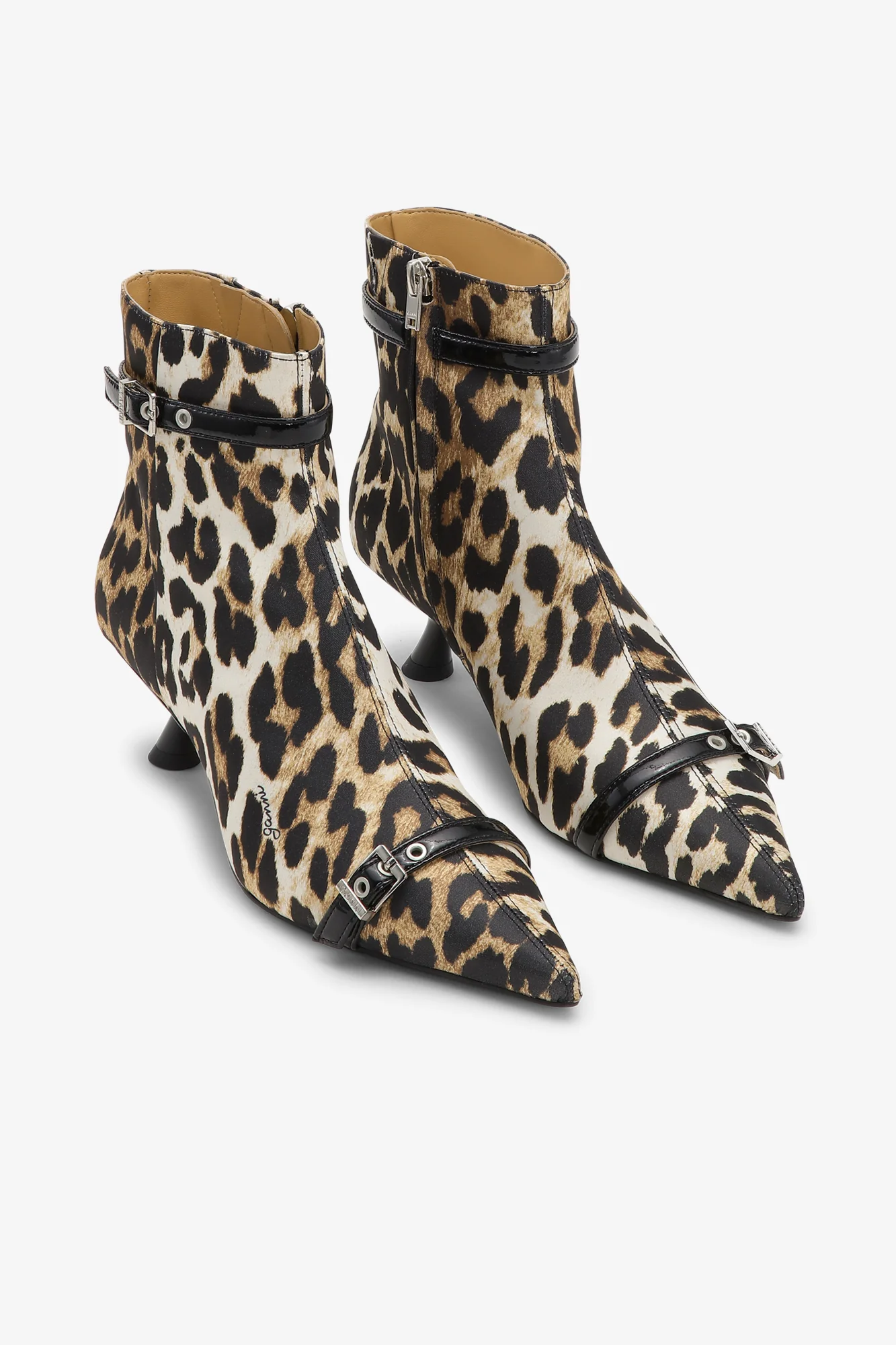 Eyelets Kitten Heel Boot Satin Print | Leopard - Image 2