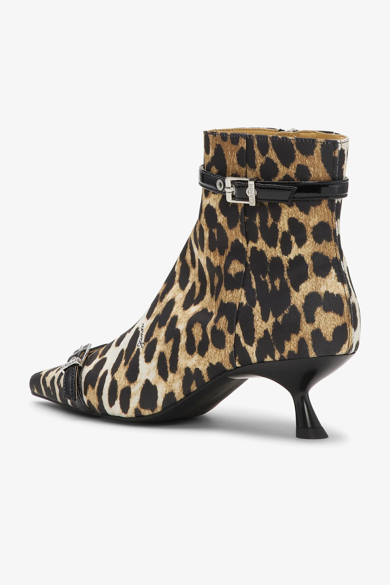 Eyelets Kitten Heel Boot Satin Print | Leopard - Image 3