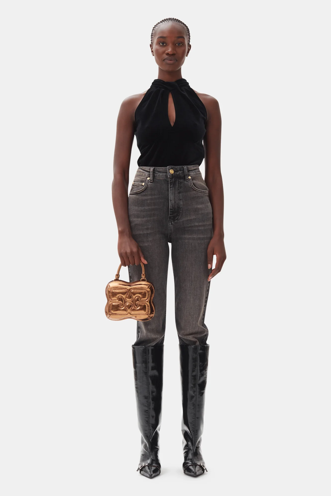 Eyelets Slouchy High Shaft Boot Naplack | Black - Image 5