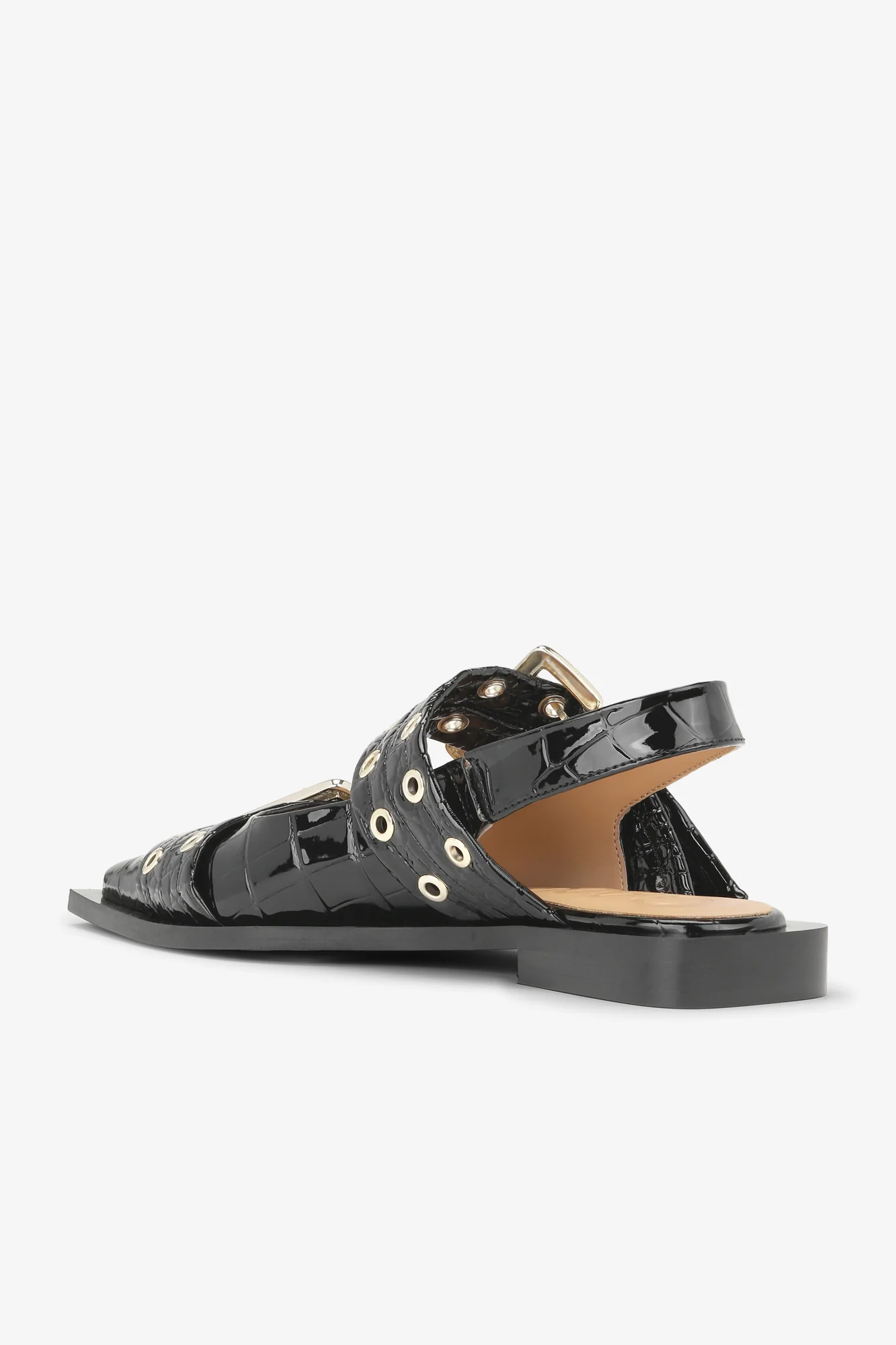 Feminine Buckle Ballerinas in Black Croco Patent | Black - Image 3