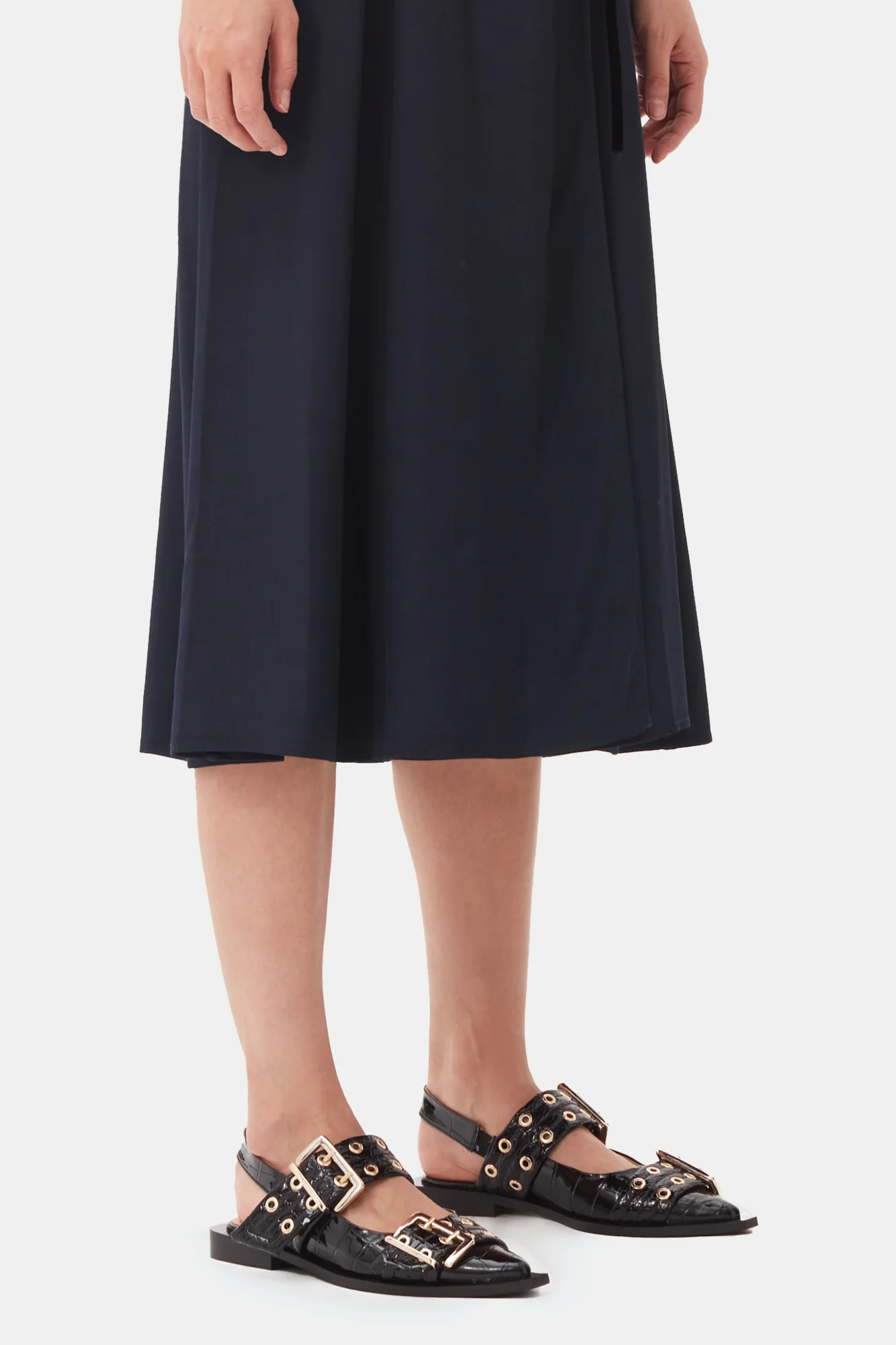 Feminine Buckle Ballerinas in Black Croco Patent | Black - Image 4