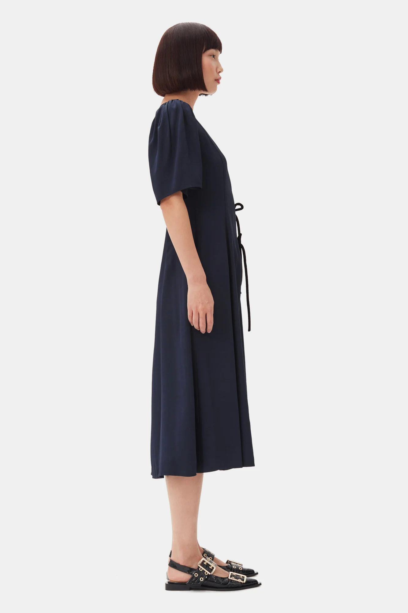 Feminine Buckle Ballerinas in Black Croco Patent | Black - Image 6