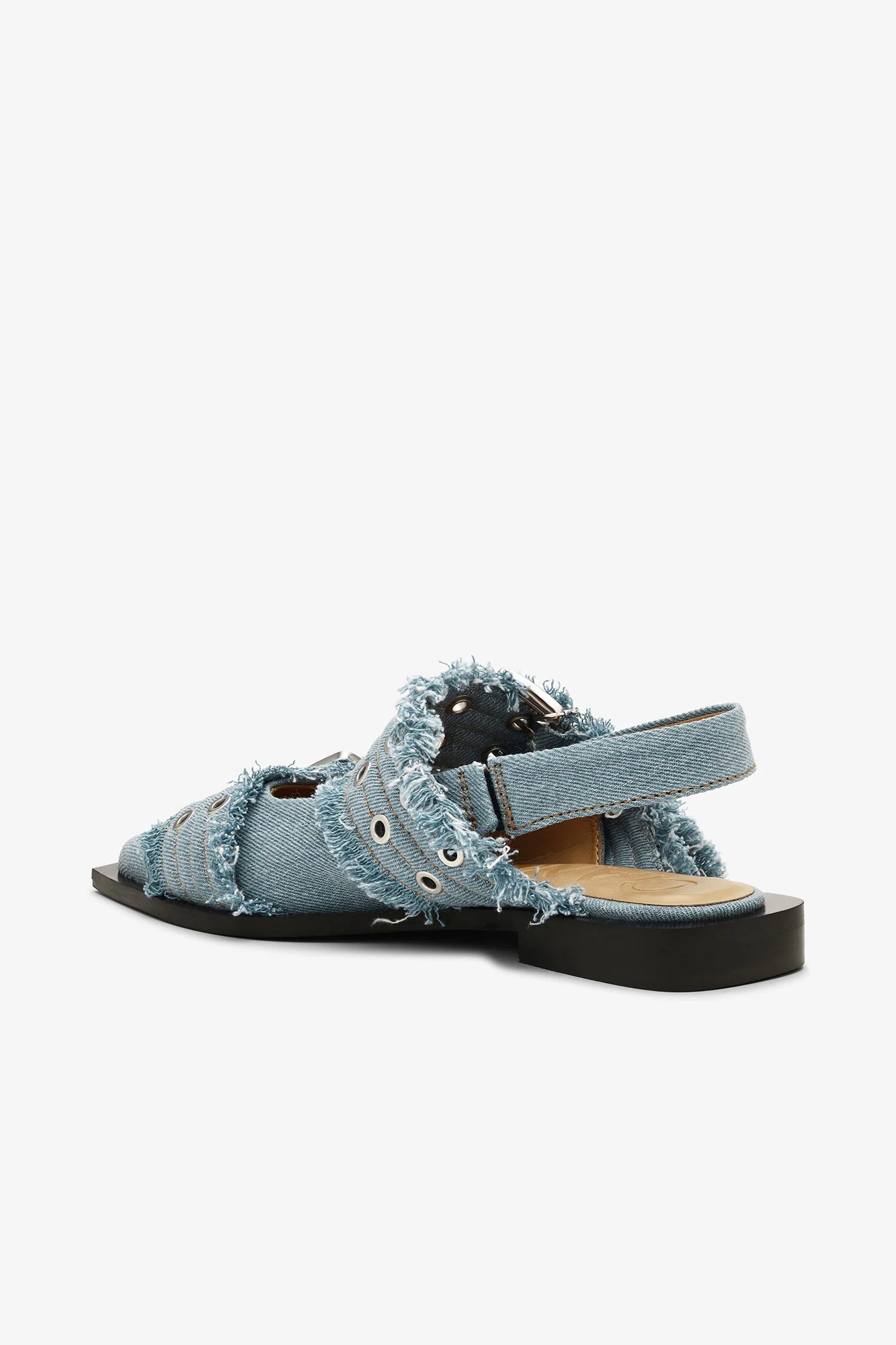 Feminine Buckle Ballerinas in Denim with Charms | Faded Denim - Image 3