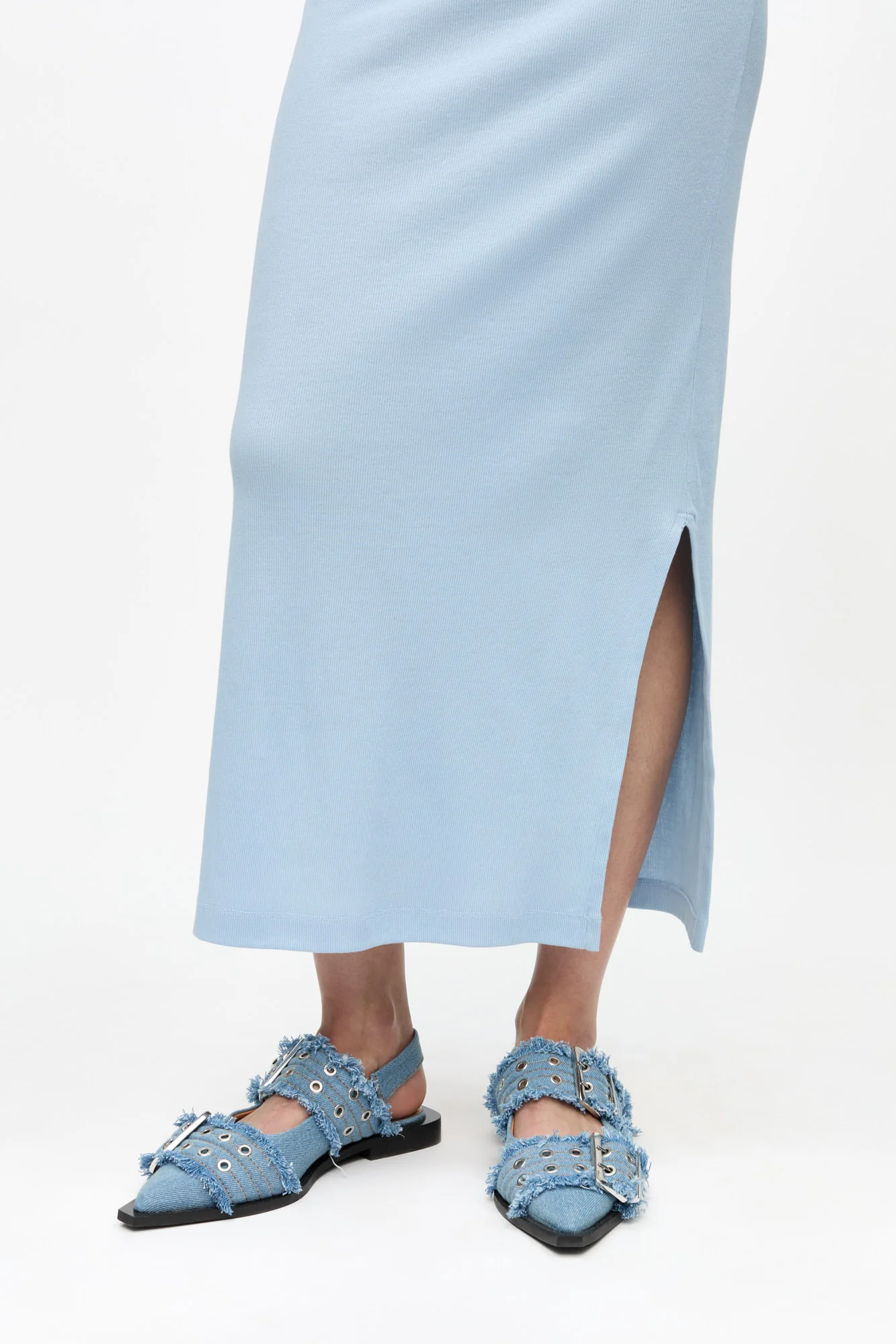 Feminine Buckle Ballerinas in Denim with Charms | Faded Denim - Image 4