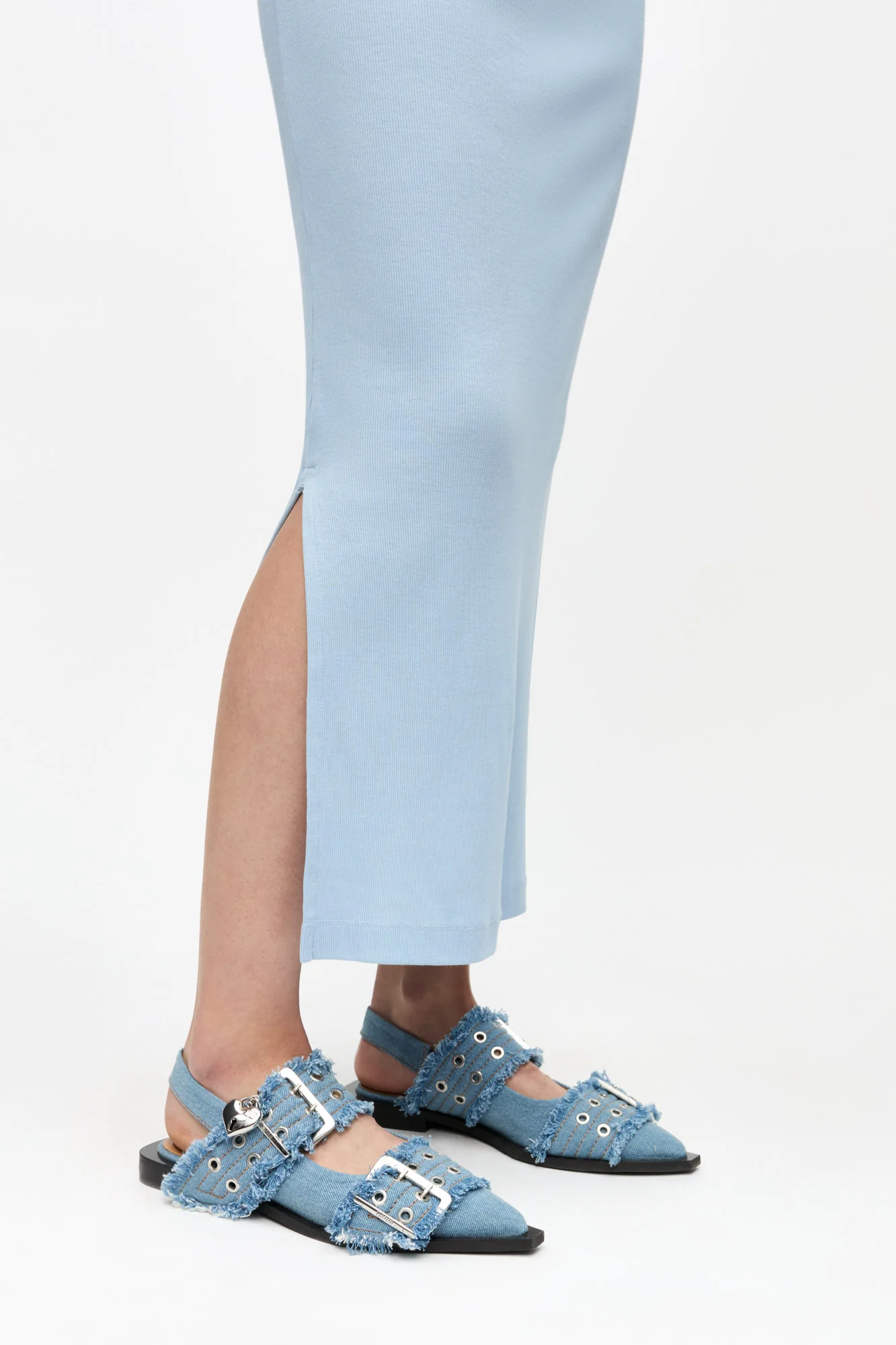 Feminine Buckle Ballerinas in Denim with Charms | Faded Denim - Image 5