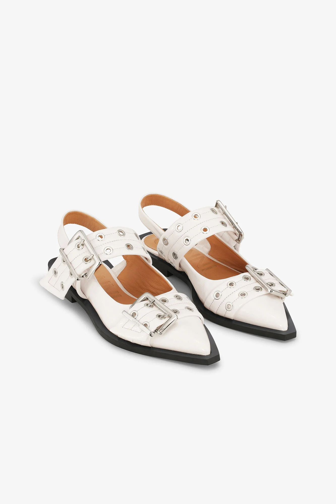 Feminine Buckle Ballerinas in Ivory | Egret - Image 4