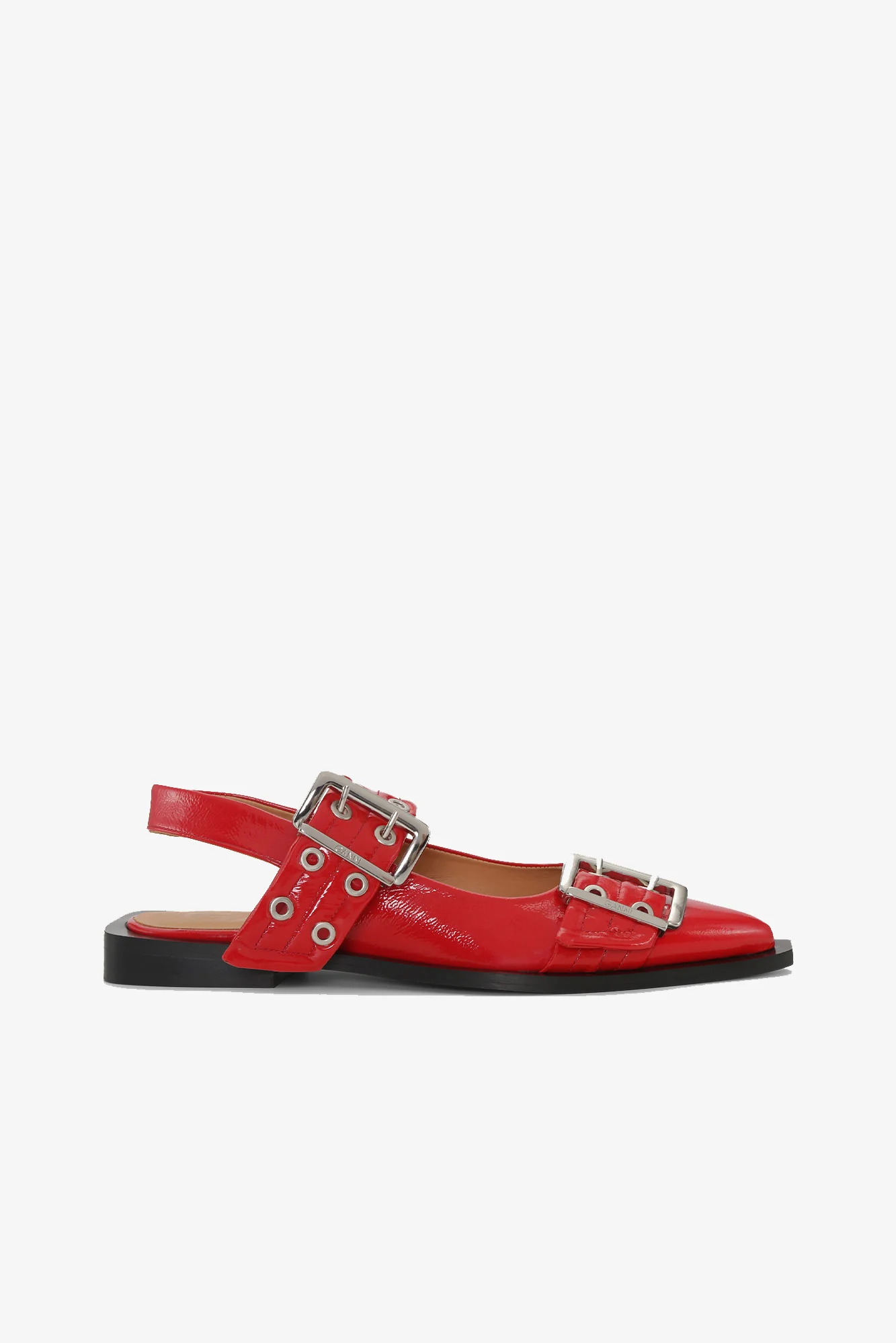 Feminine Buckle Ballerinas in Red | Racing Red - Image 2
