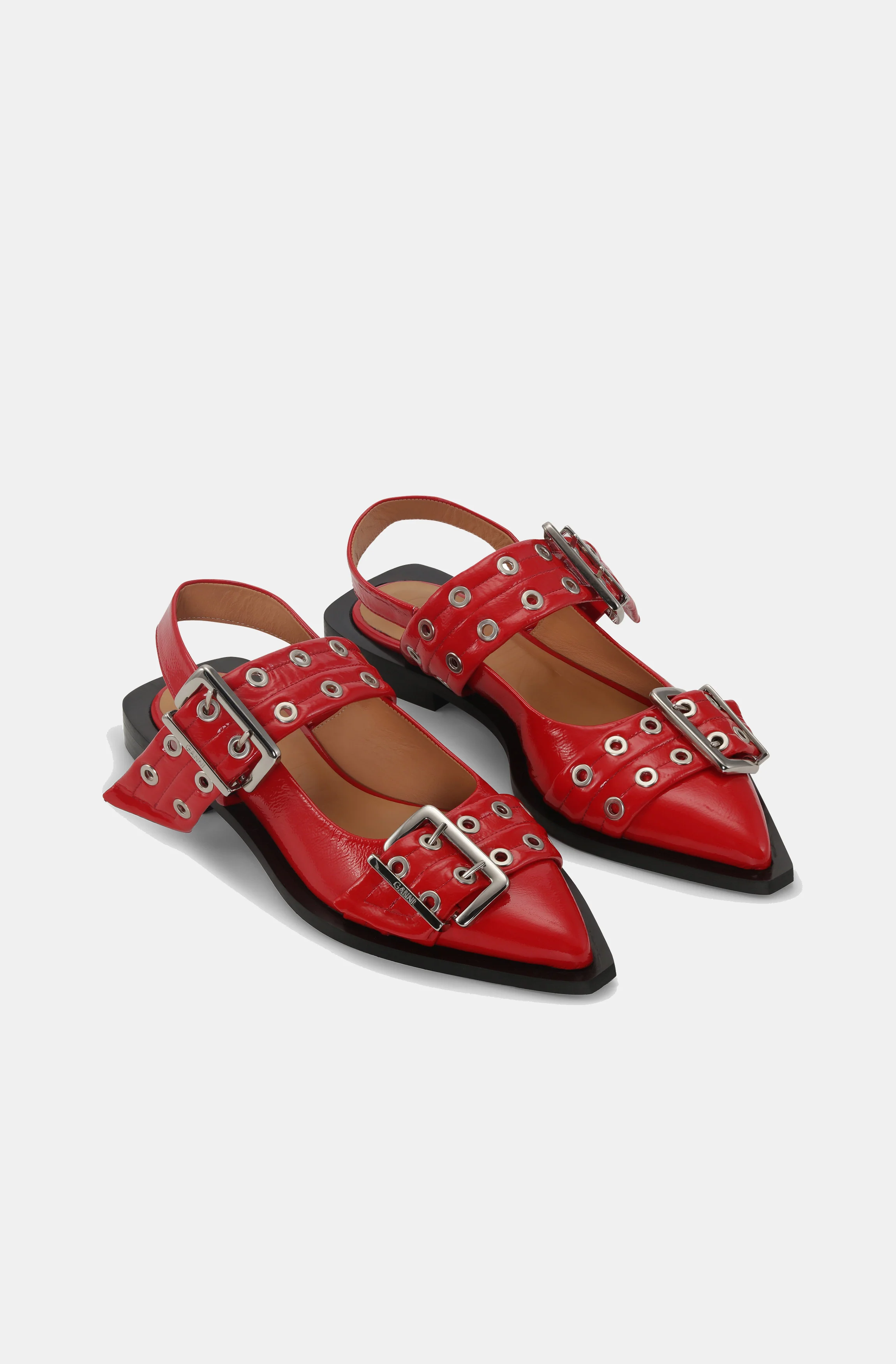 Feminine Buckle Ballerinas in Red | Racing Red - Image 4