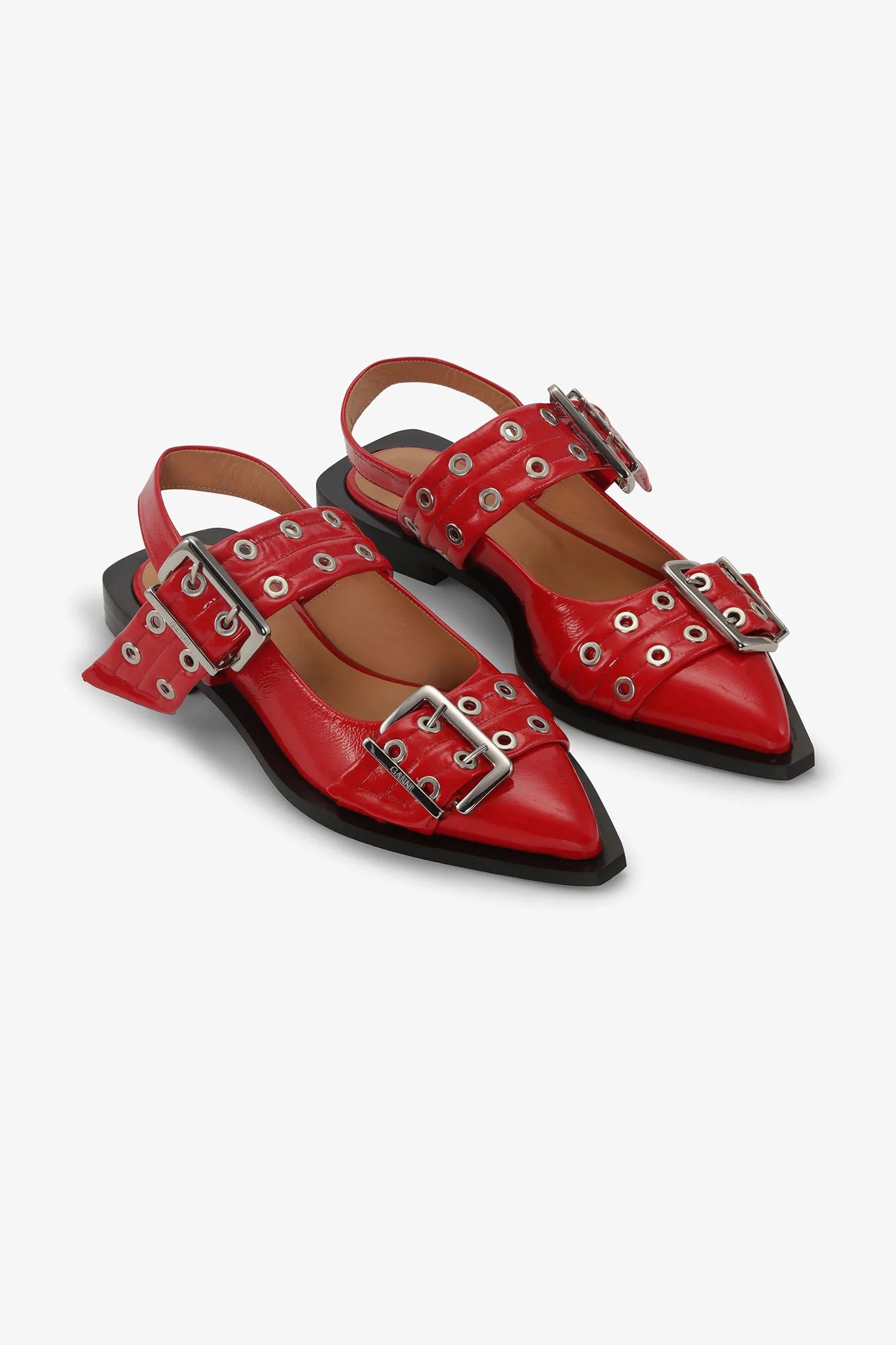 Feminine Buckle Ballerinas in Red | Racing Red - Image 5