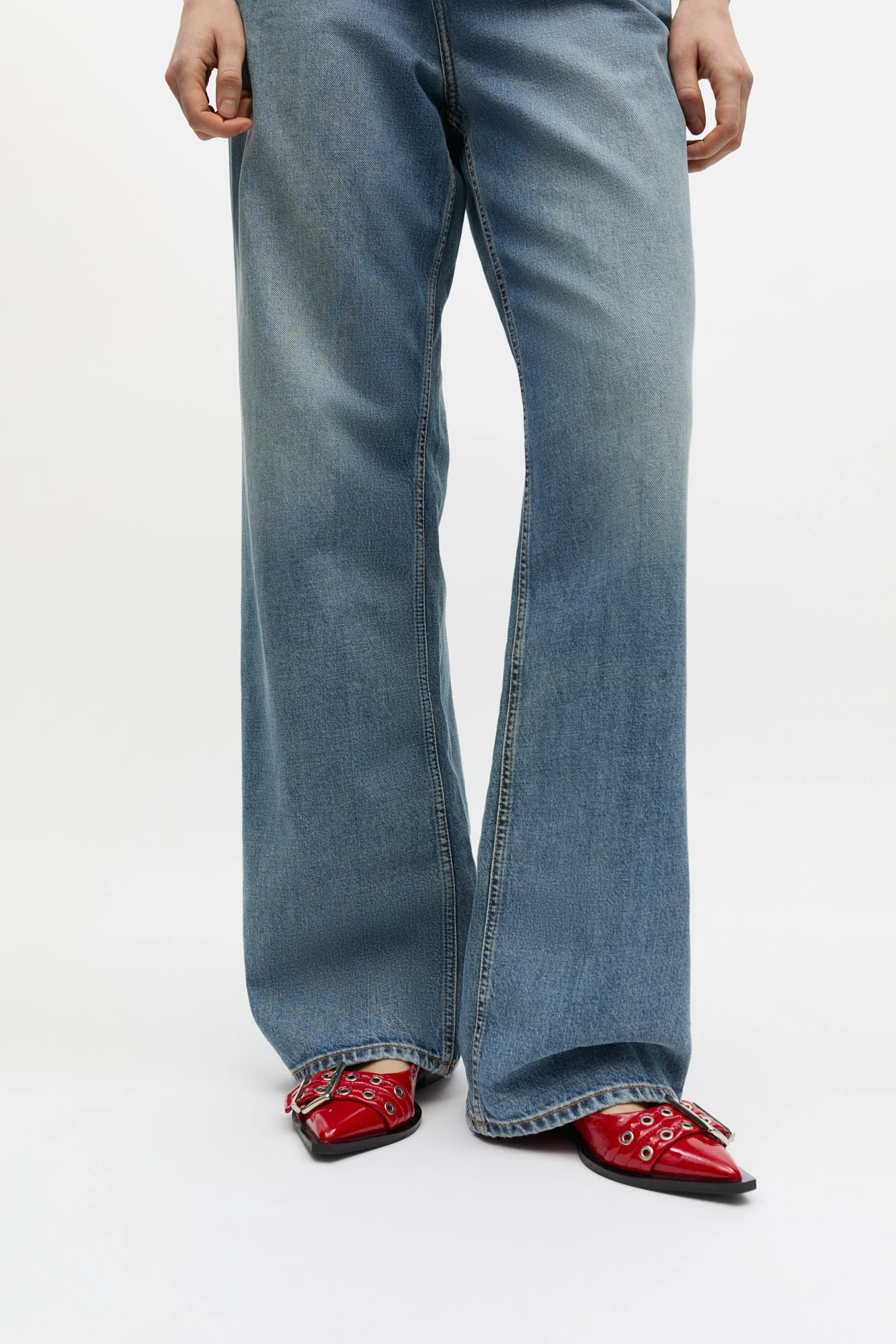 Feminine Buckle Ballerinas in Red | Racing Red - Image 7