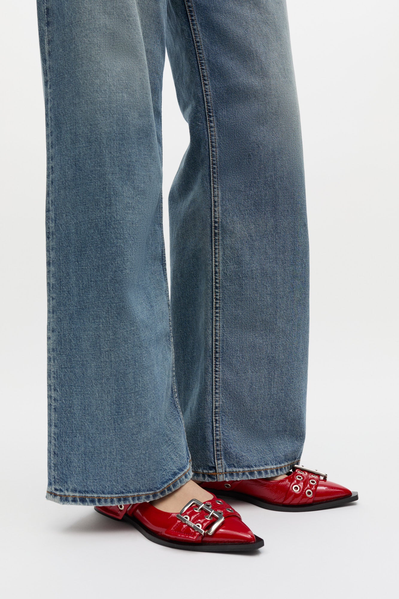 Feminine Buckle Ballerinas in Red | Racing Red - Image 8