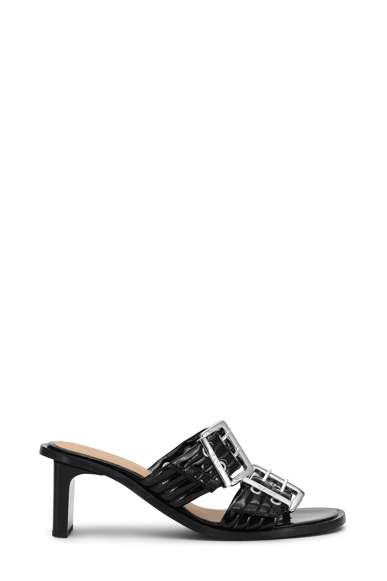 Feminine Buckle Heeled Mule Sandales | Black