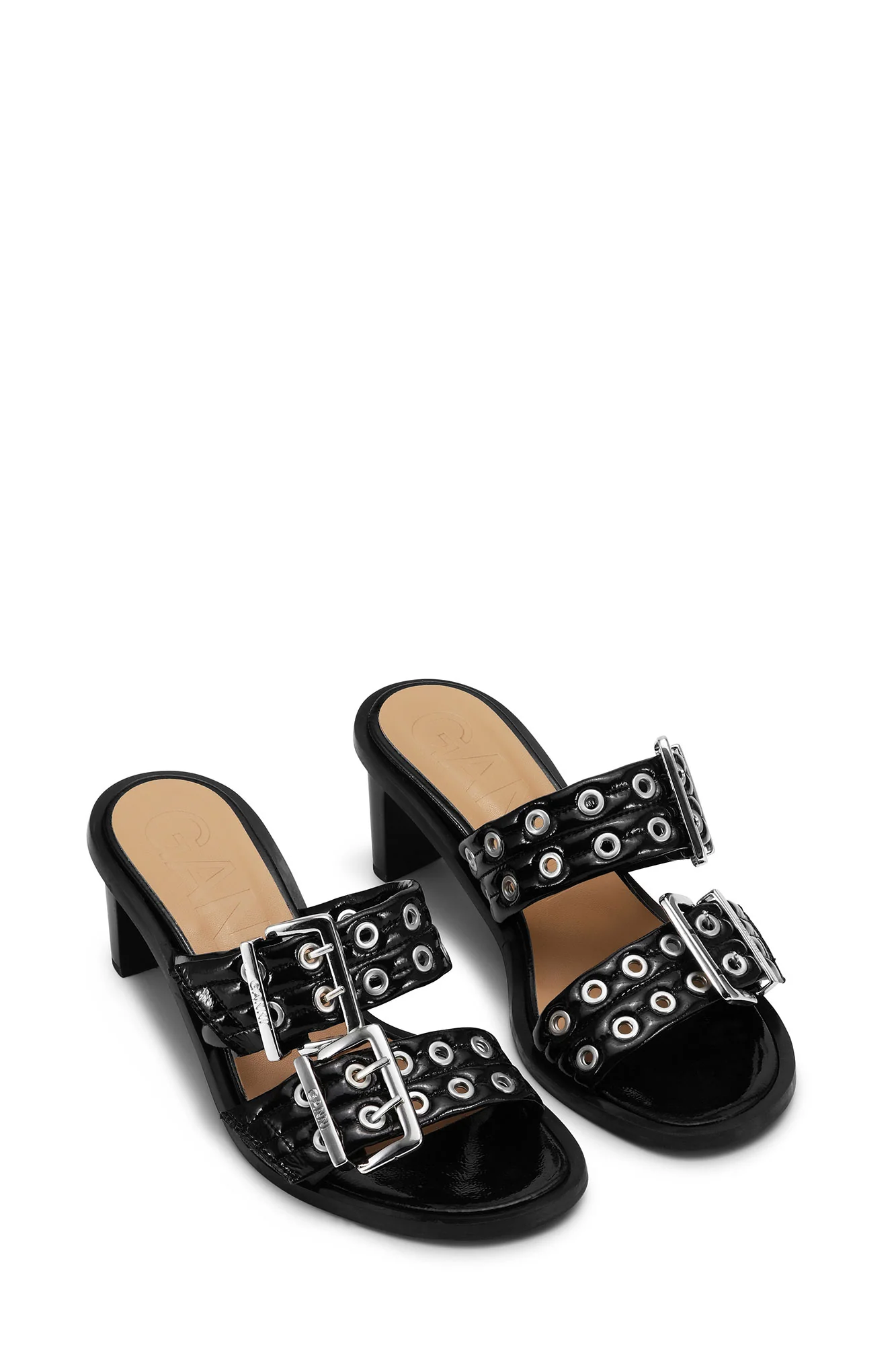 Feminine Buckle Heeled Mule Sandales | Black - Image 2
