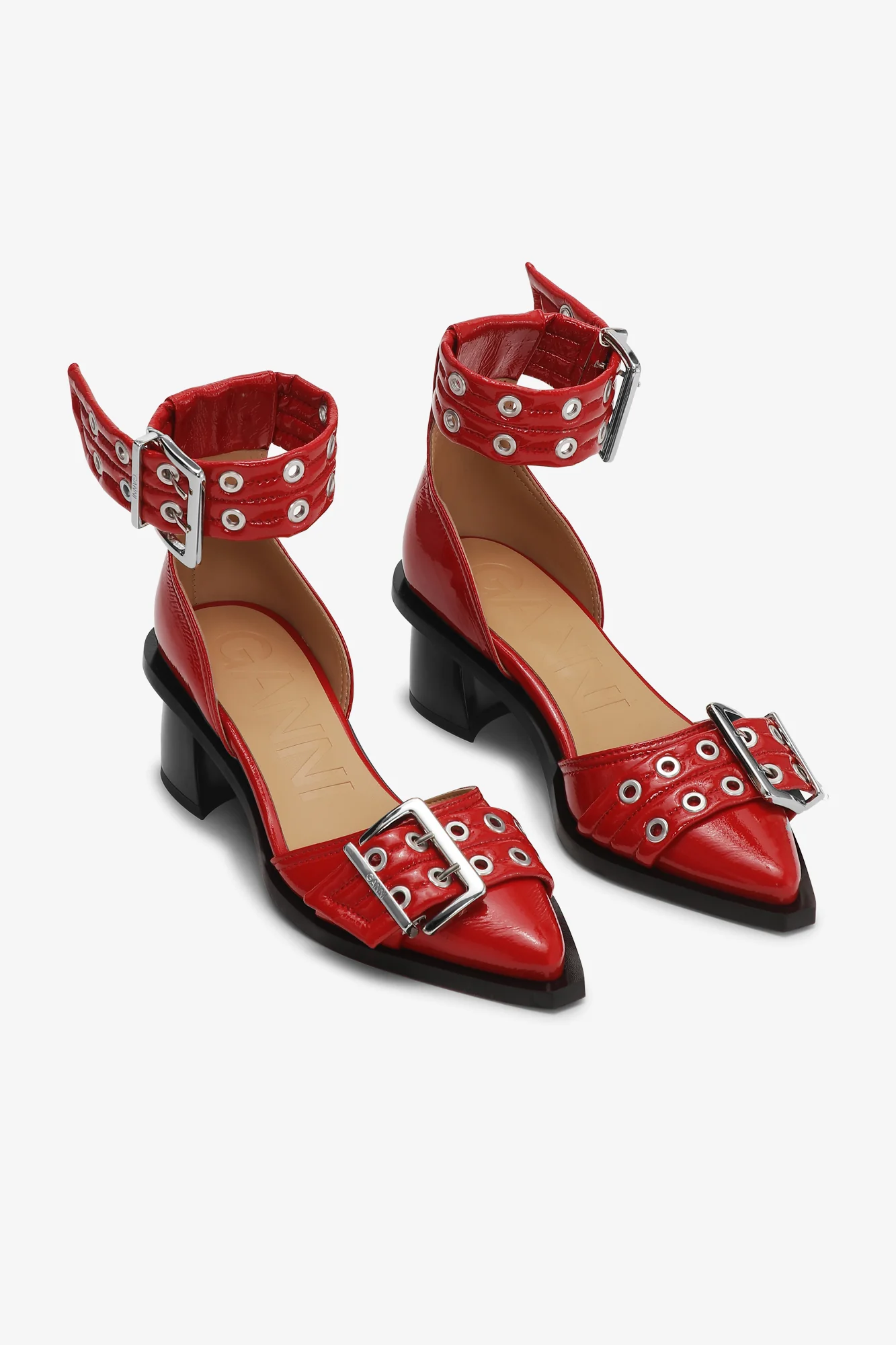 Feminine Buckle Open Cut Pump Naplack | Racing Red - Image 2