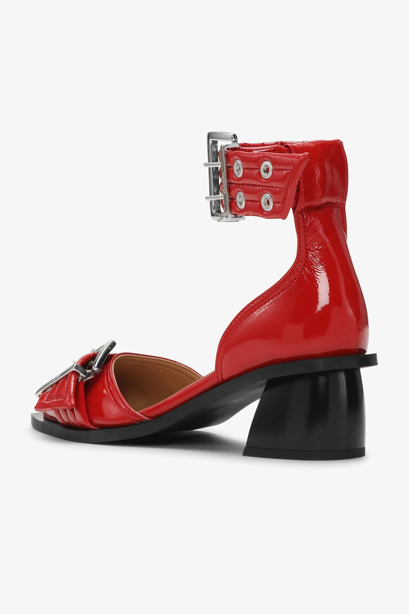 Feminine Buckle Open Cut Pump Naplack | Racing Red - Image 3