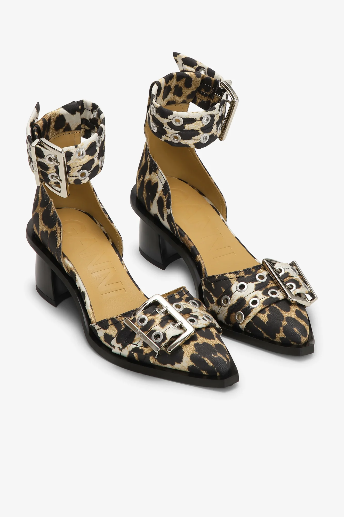 Feminine Buckle Open Cut Pump Satin Print | Leopard - Image 2