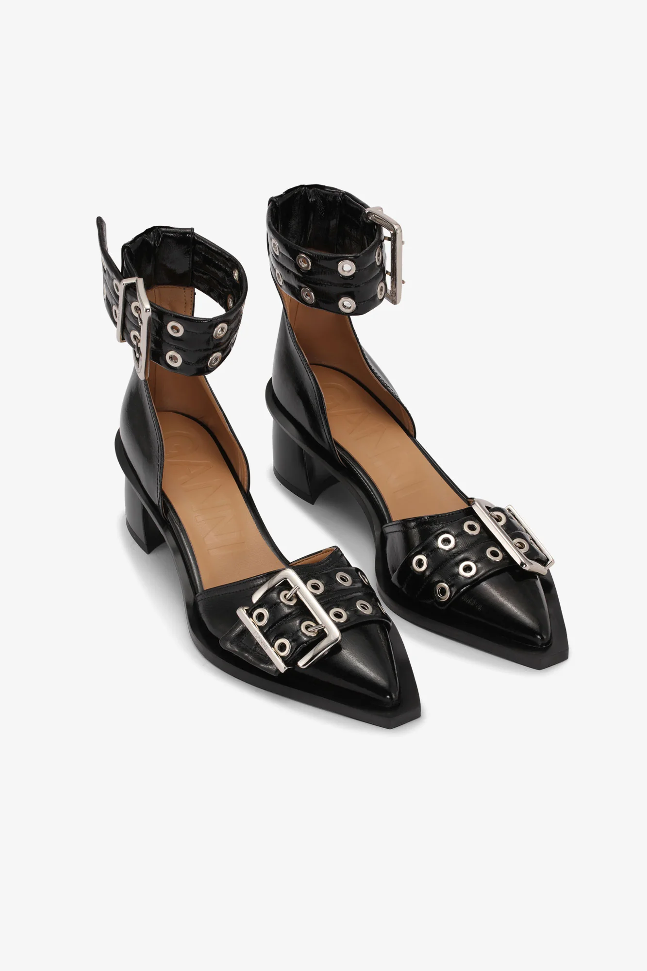 Feminine Buckle Open Cut Pumps - II | Black - Image 2