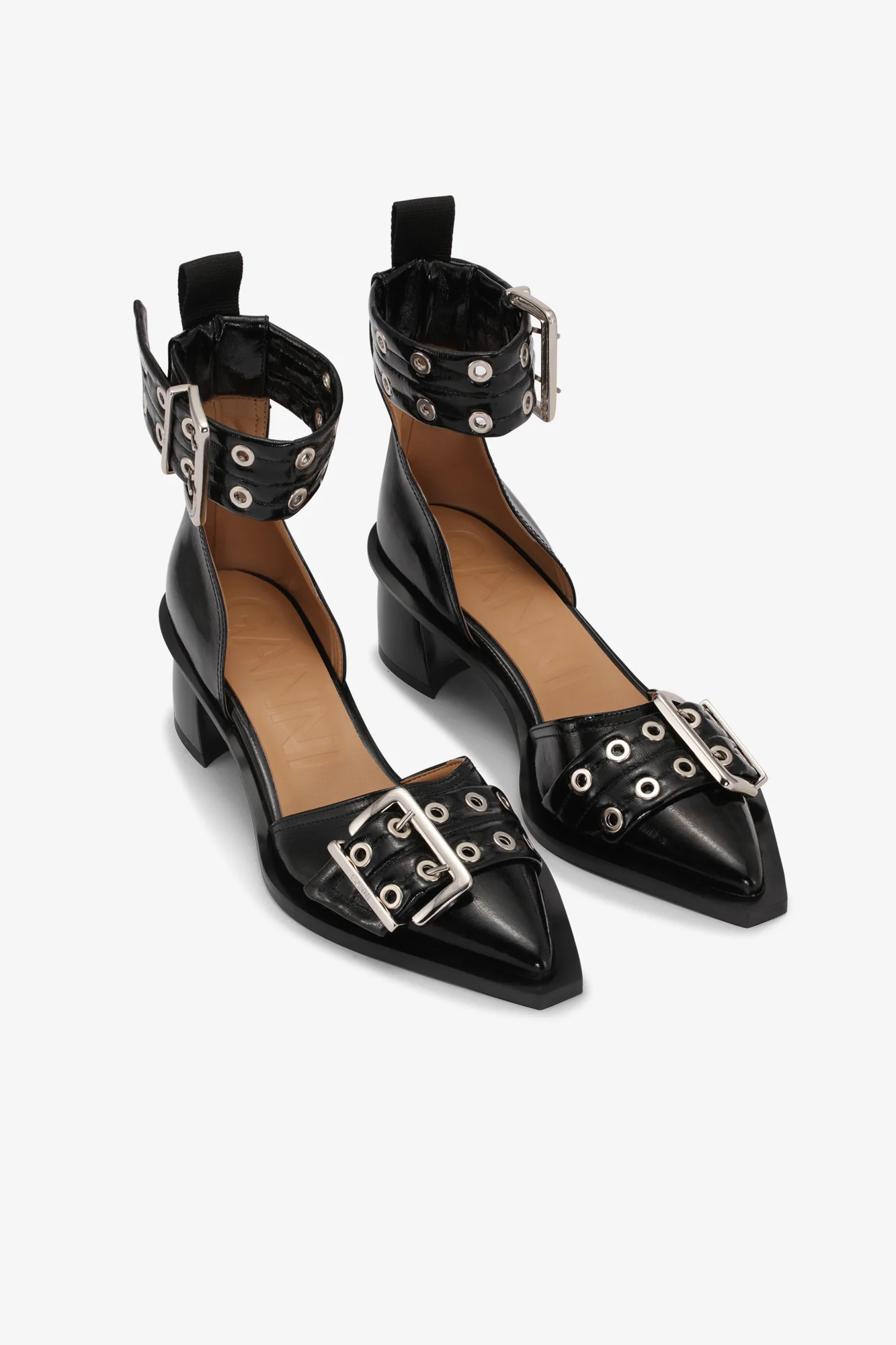 Feminine Buckle Open Cut Pumps - II | Black - Image 3