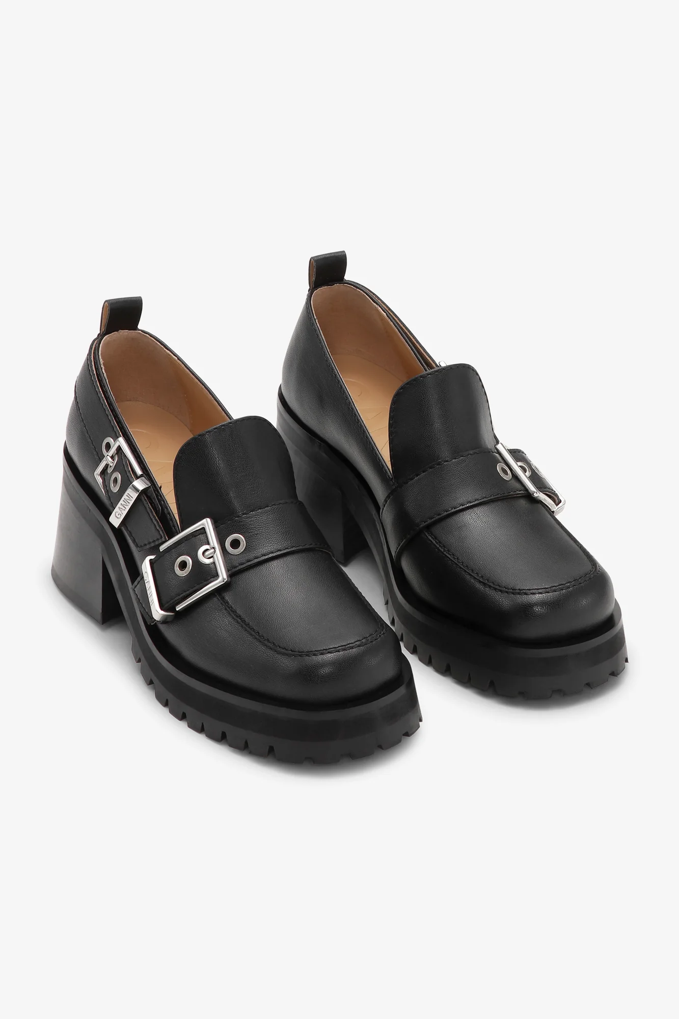 Feminine Buckle Platform Loafers | Black - Image 2