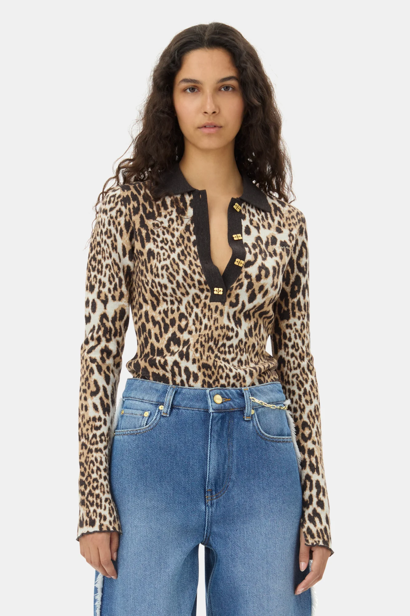 Fine Merino Jacquard Leopard Polo | Leopard - Image 3