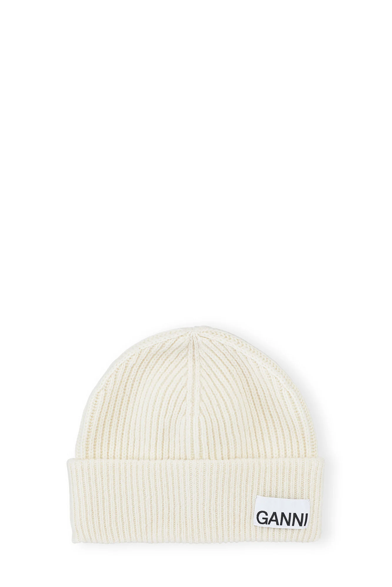 Fitted Wool Rib Knit Beanie | Egret - Image 2