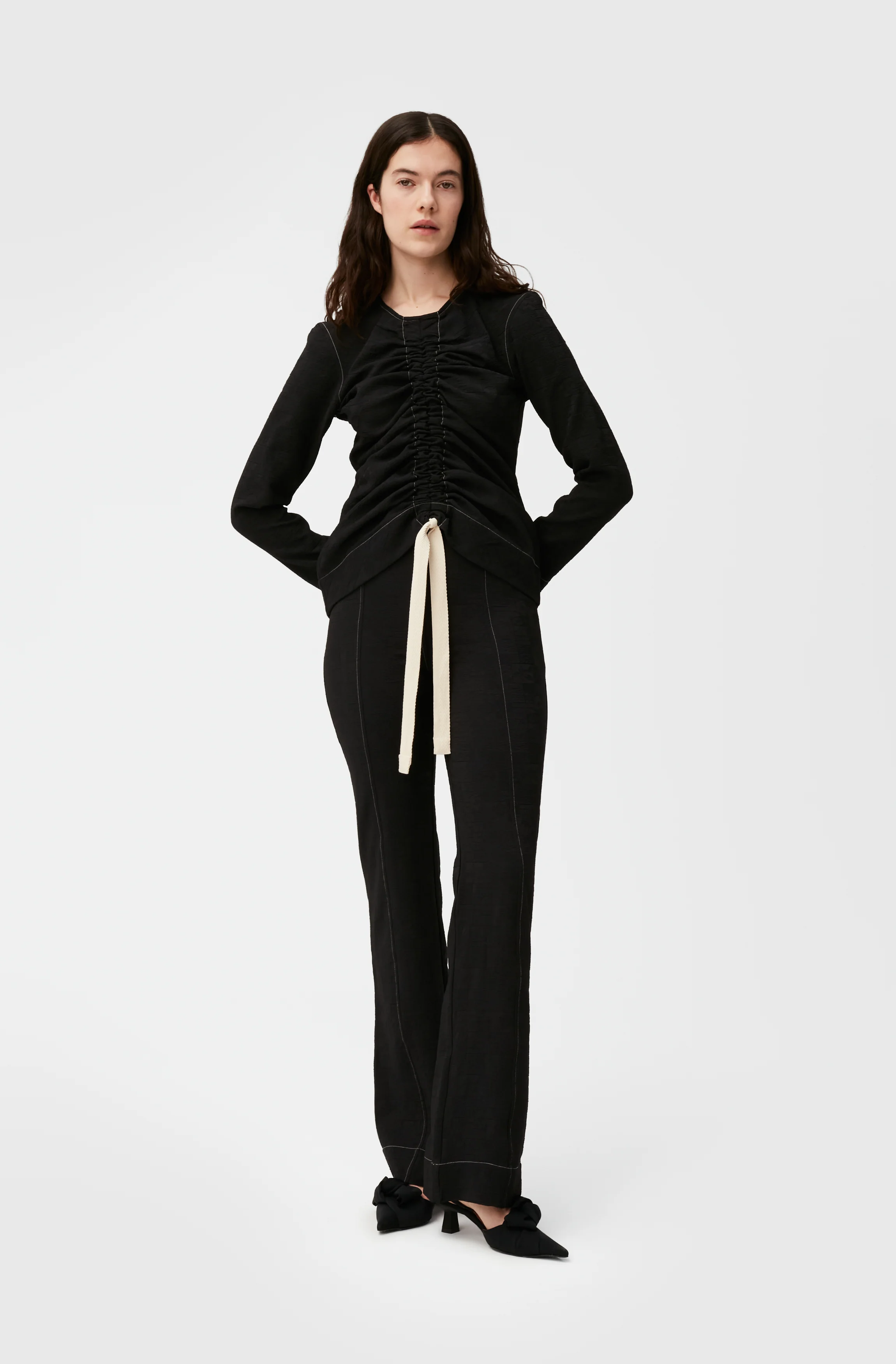 Flared Jacquard Trousers | Black - Image 3