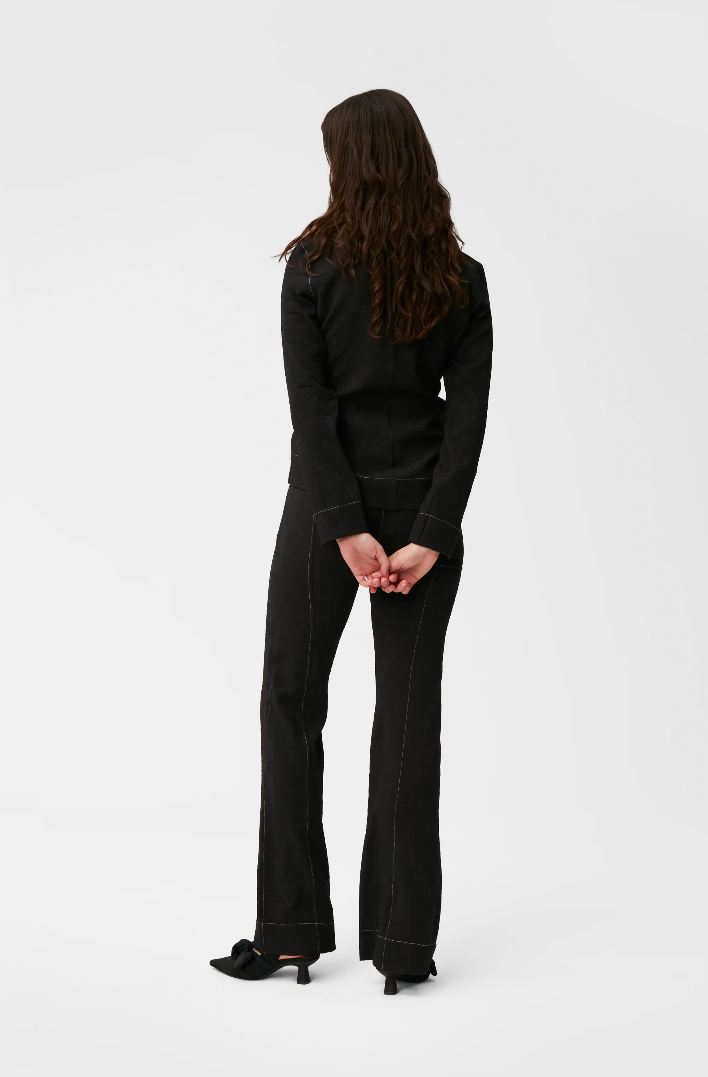 Flared Jacquard Trousers | Black - Image 4