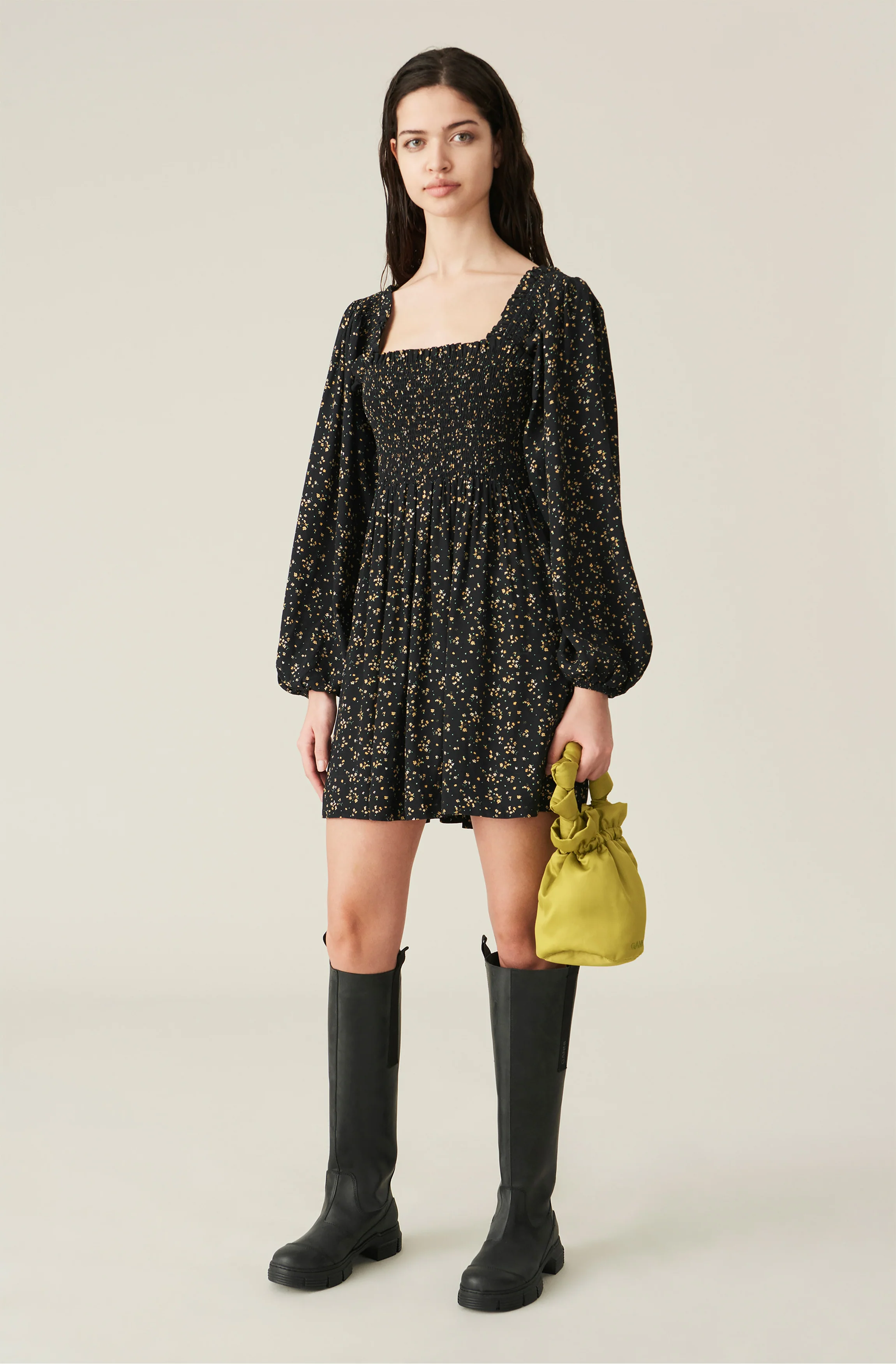 Floral Crepe Mini Dress | Black - Image 2