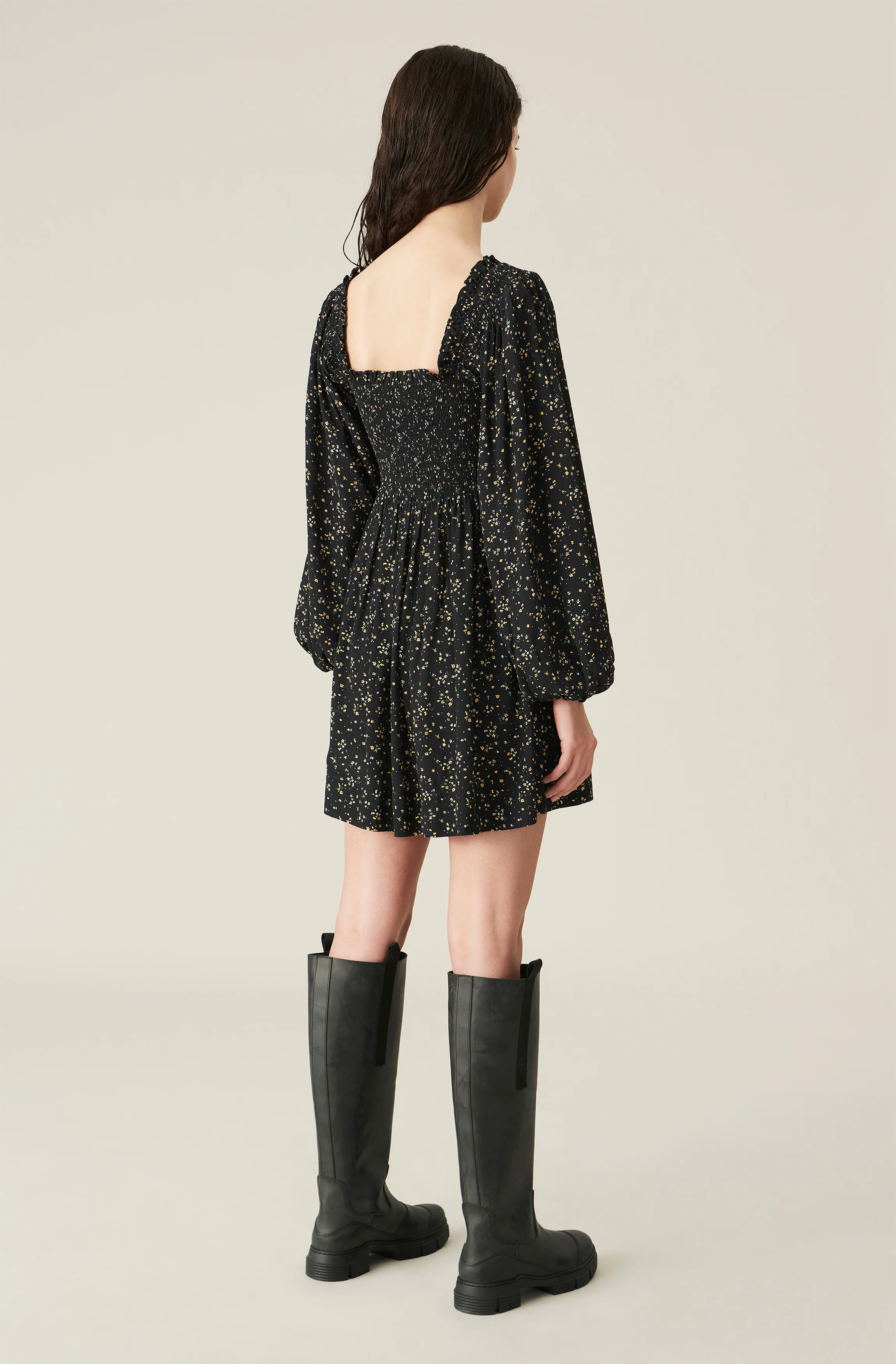 Floral Crepe Mini Dress | Black - Image 3