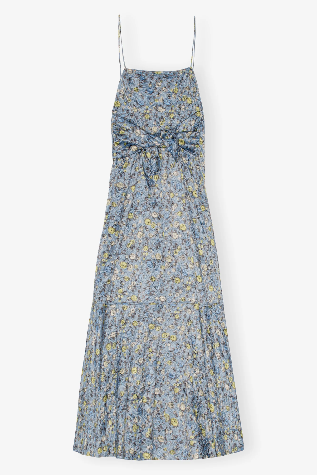 Floral Crinkled Satin Long Dress | Dusty Blue - Image 2