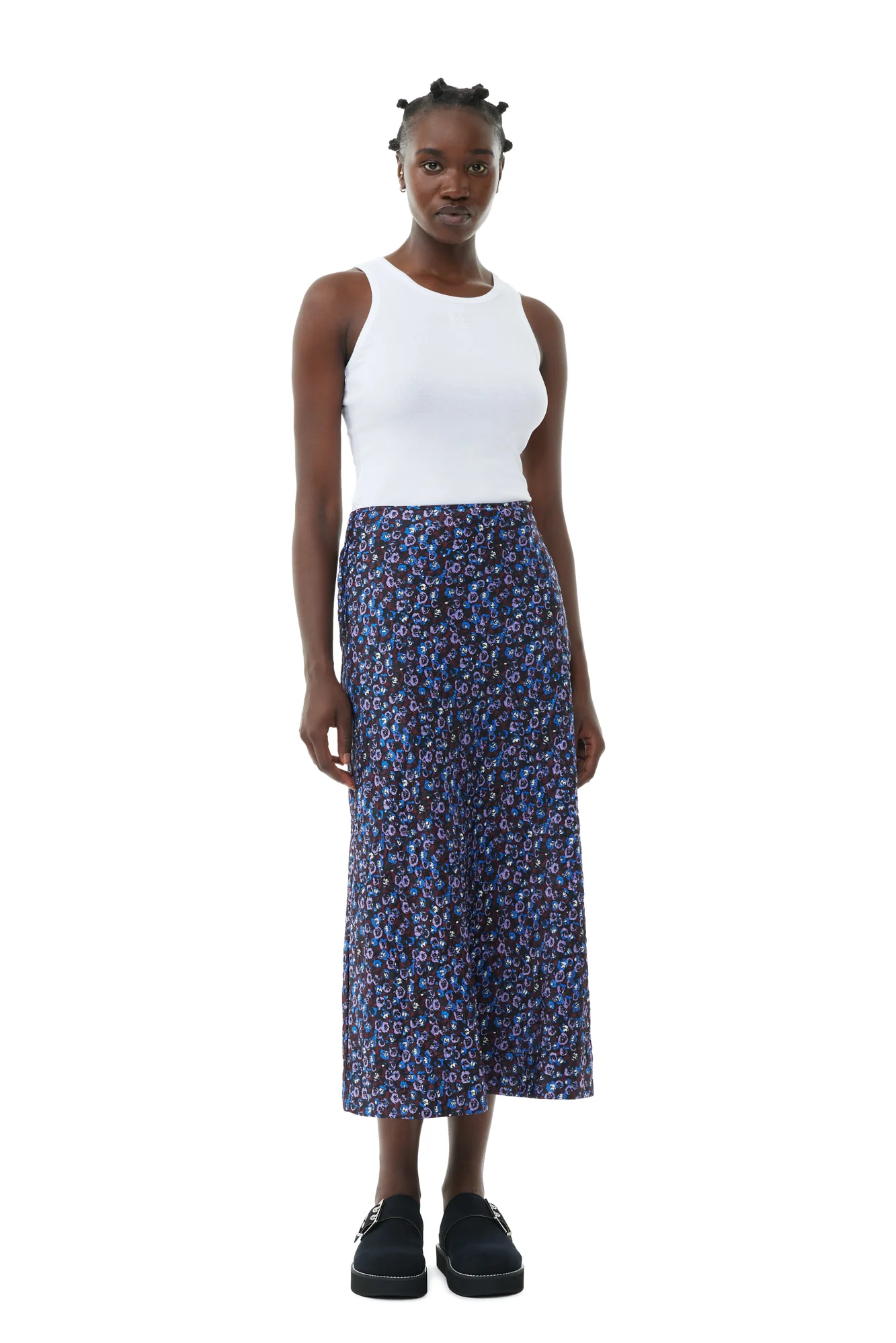 Floral Crinkled Satin Midi Skirt | Black - Image 3