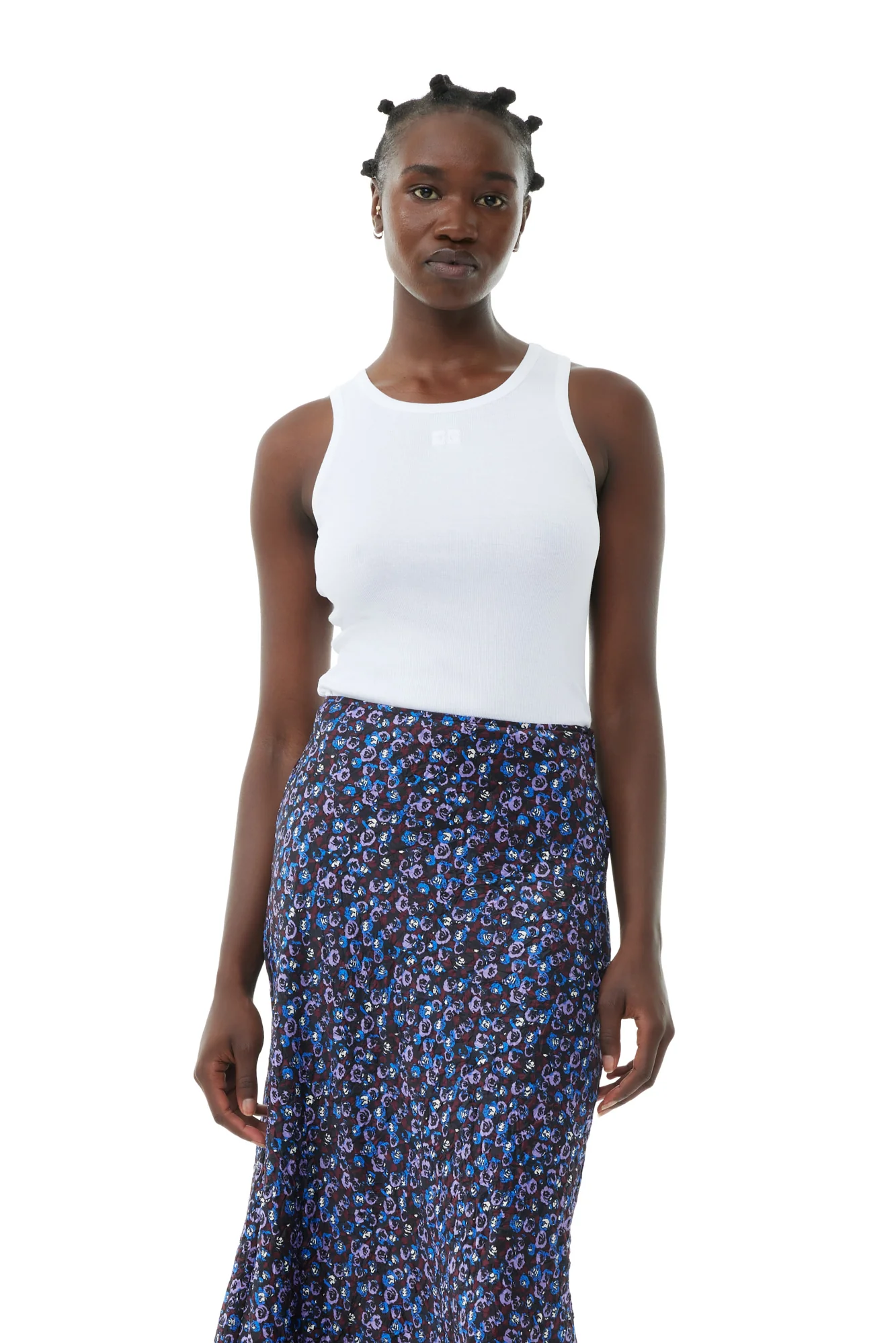 Floral Crinkled Satin Midi Skirt | Black - Image 4