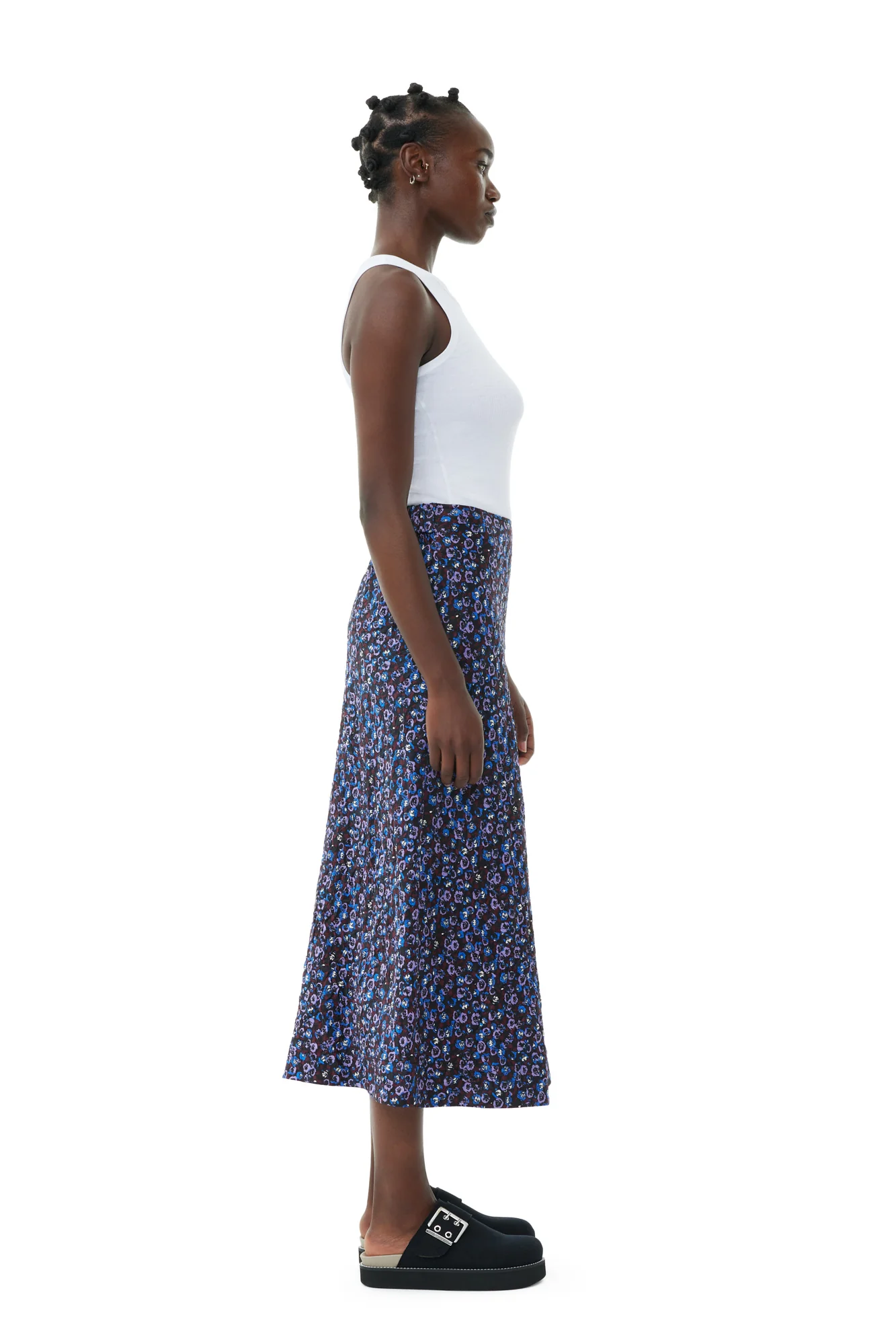 Floral Crinkled Satin Midi Skirt | Black - Image 5
