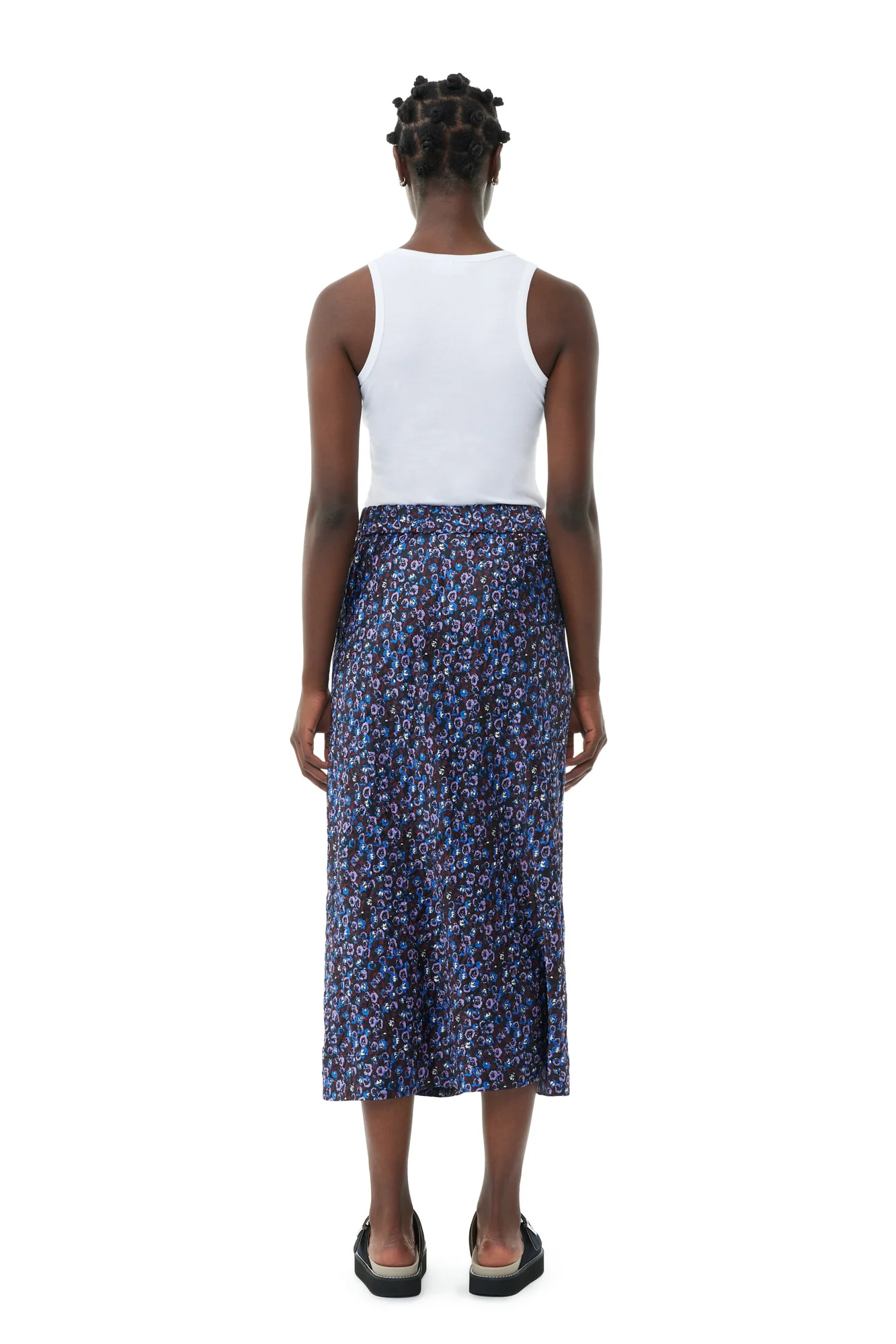 Floral Crinkled Satin Midi Skirt | Black - Image 6
