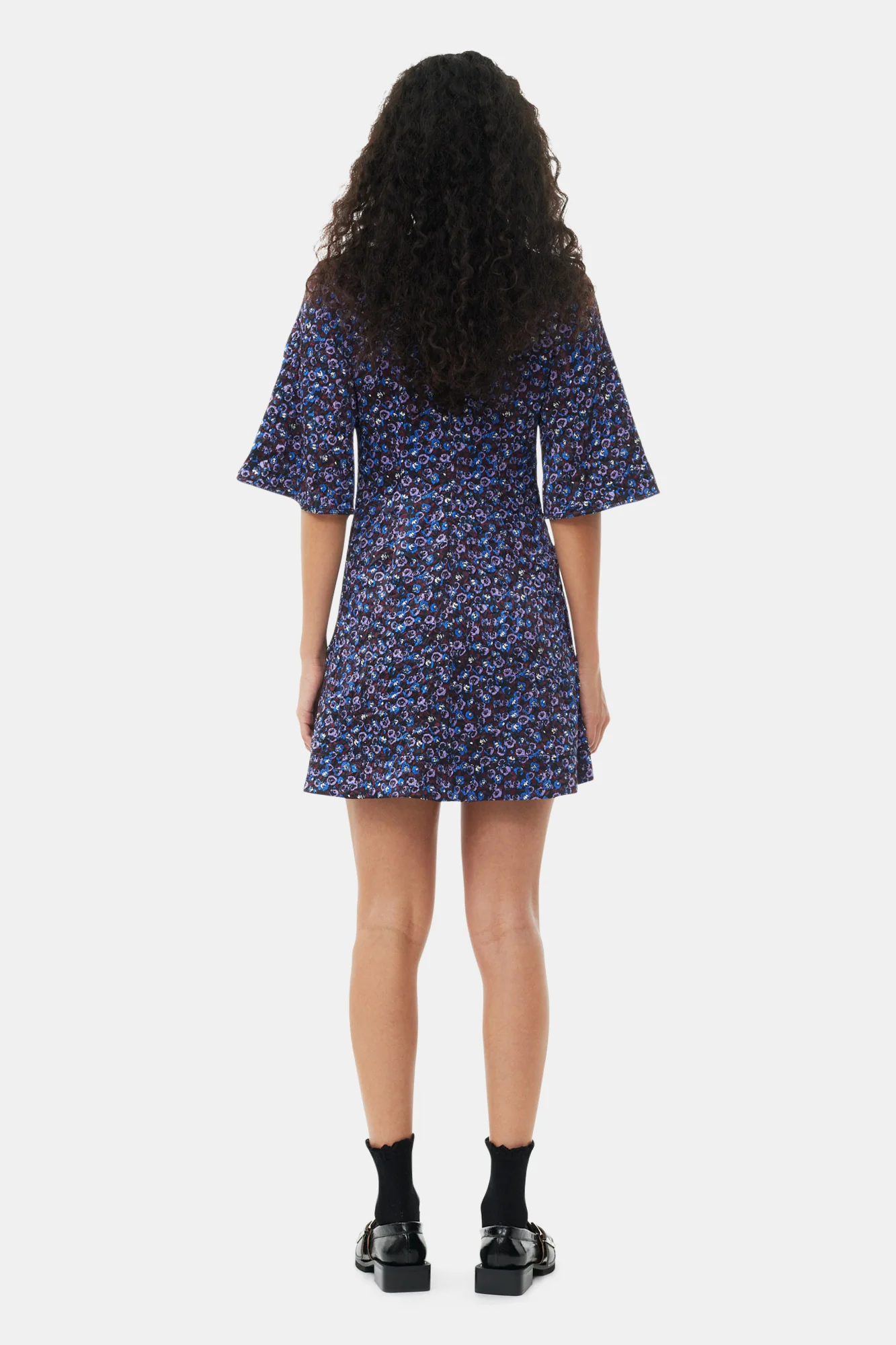Floral Crinkled Satin V-Neck Mini Dress | Black - Image 4