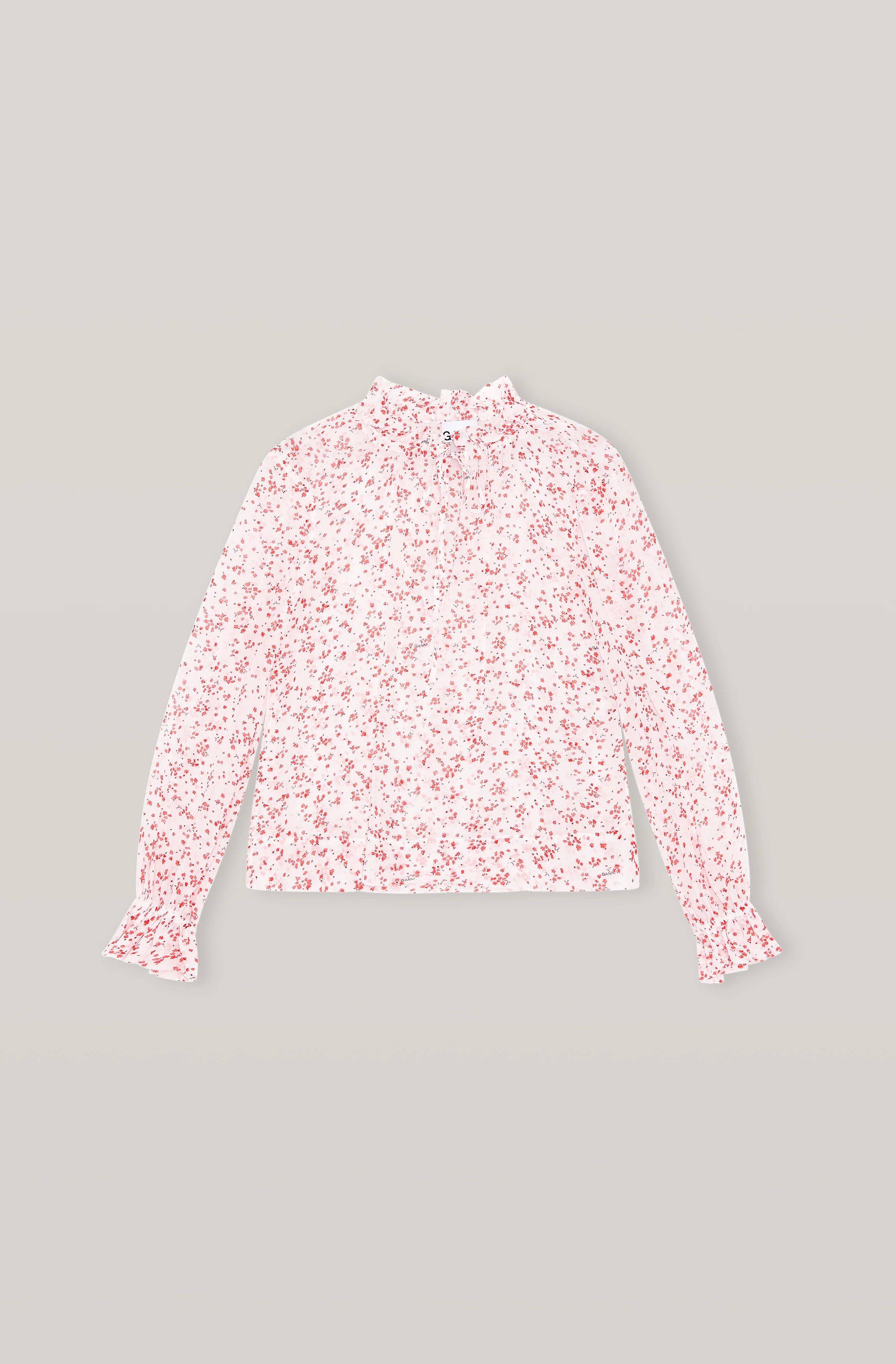 Floral Georgette High-Neck Blouse | Egret