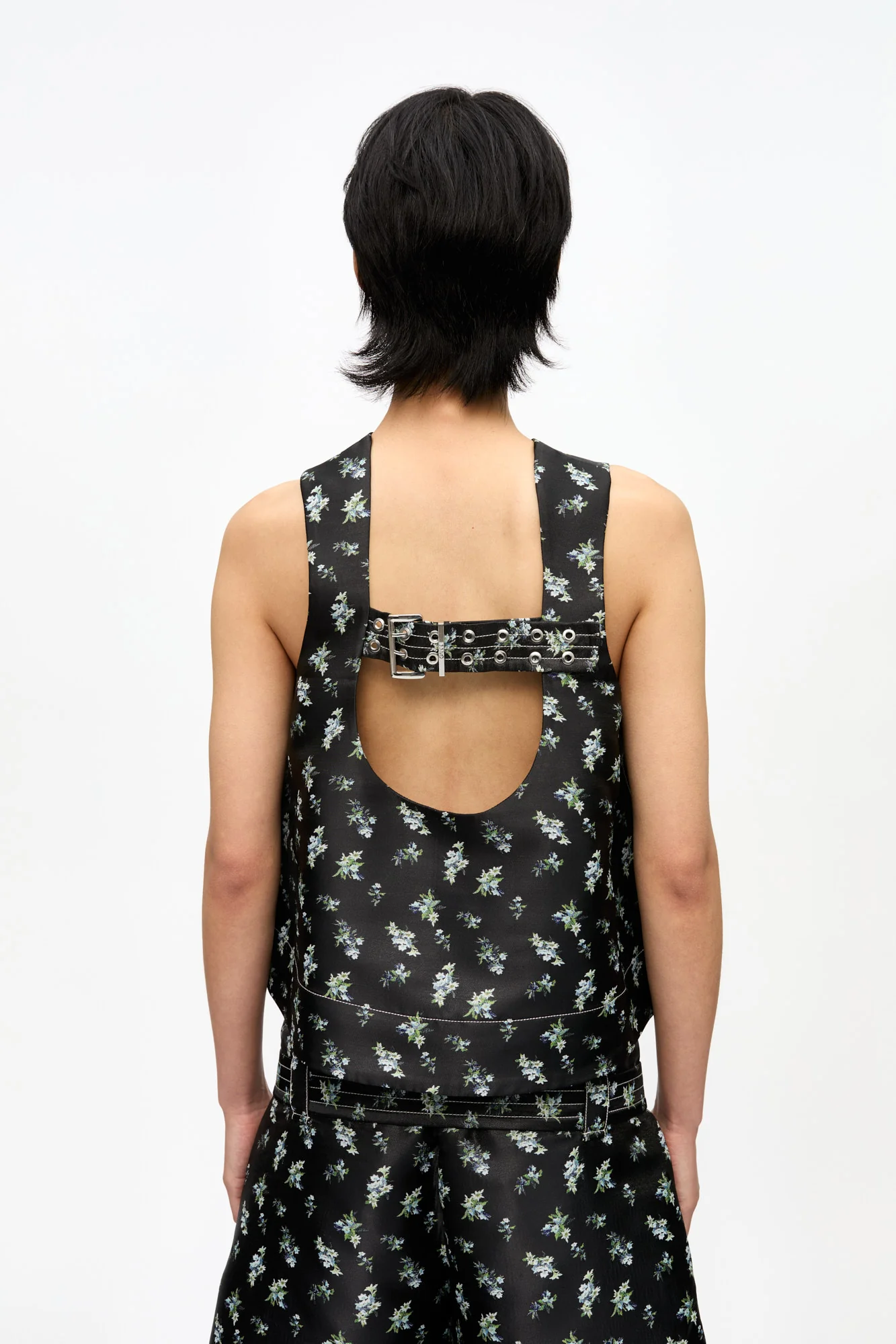 Floral Jacquard Sleeveless Top | Black - Image 5
