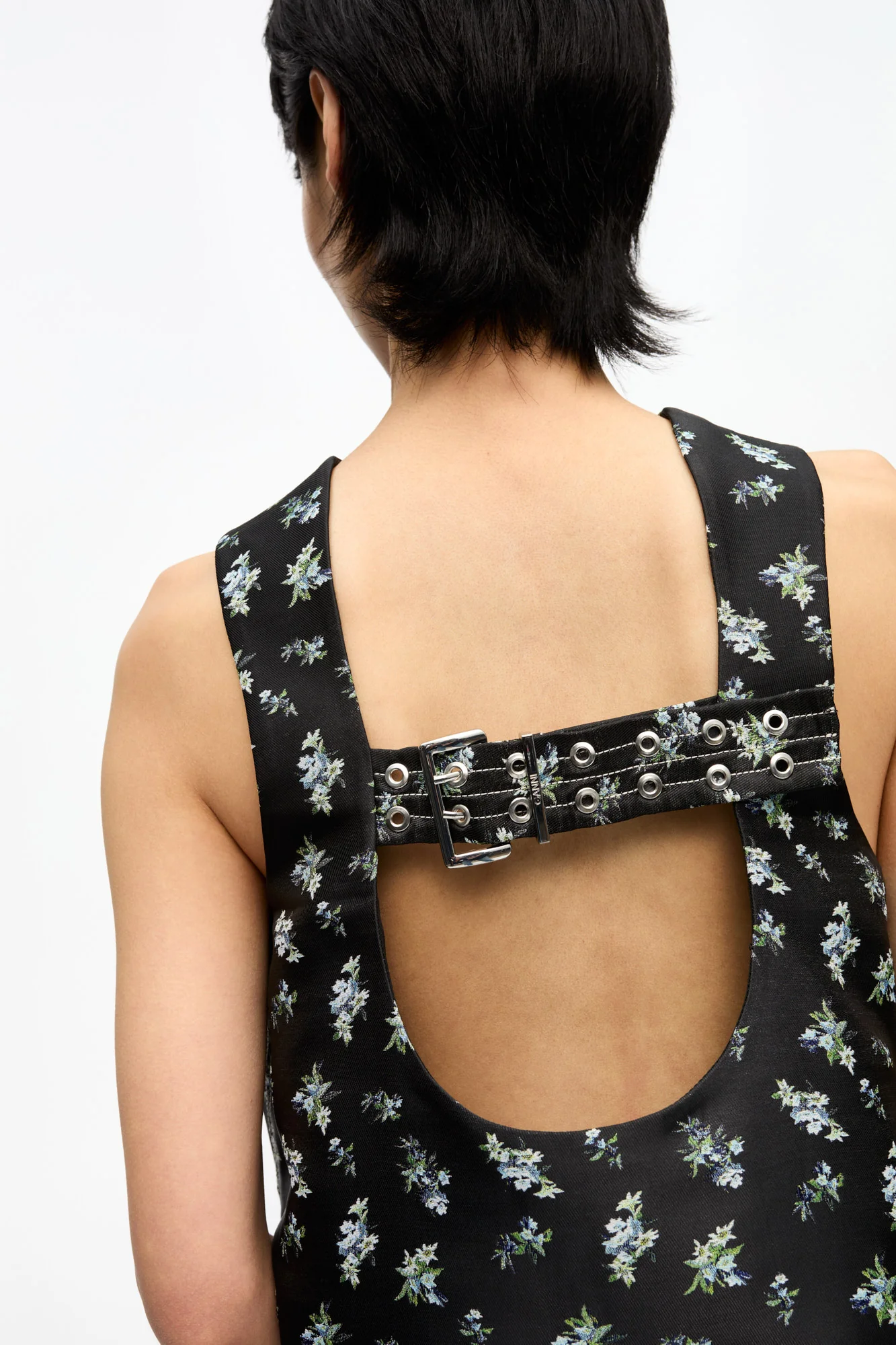 Floral Jacquard Sleeveless Top | Black - Image 7