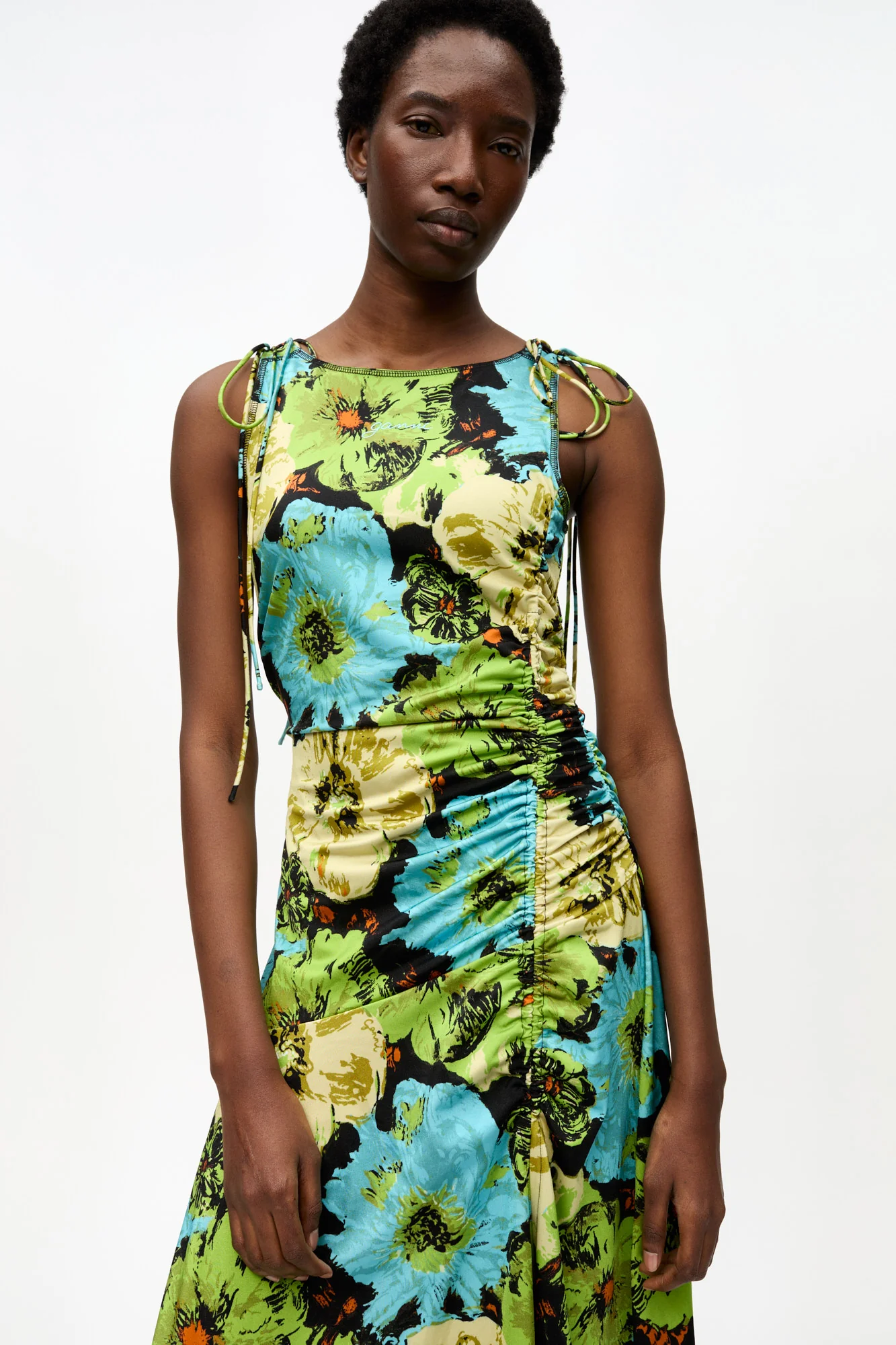 Floral Lycra Jersey Gathered Dress | Multicolor - Image 5
