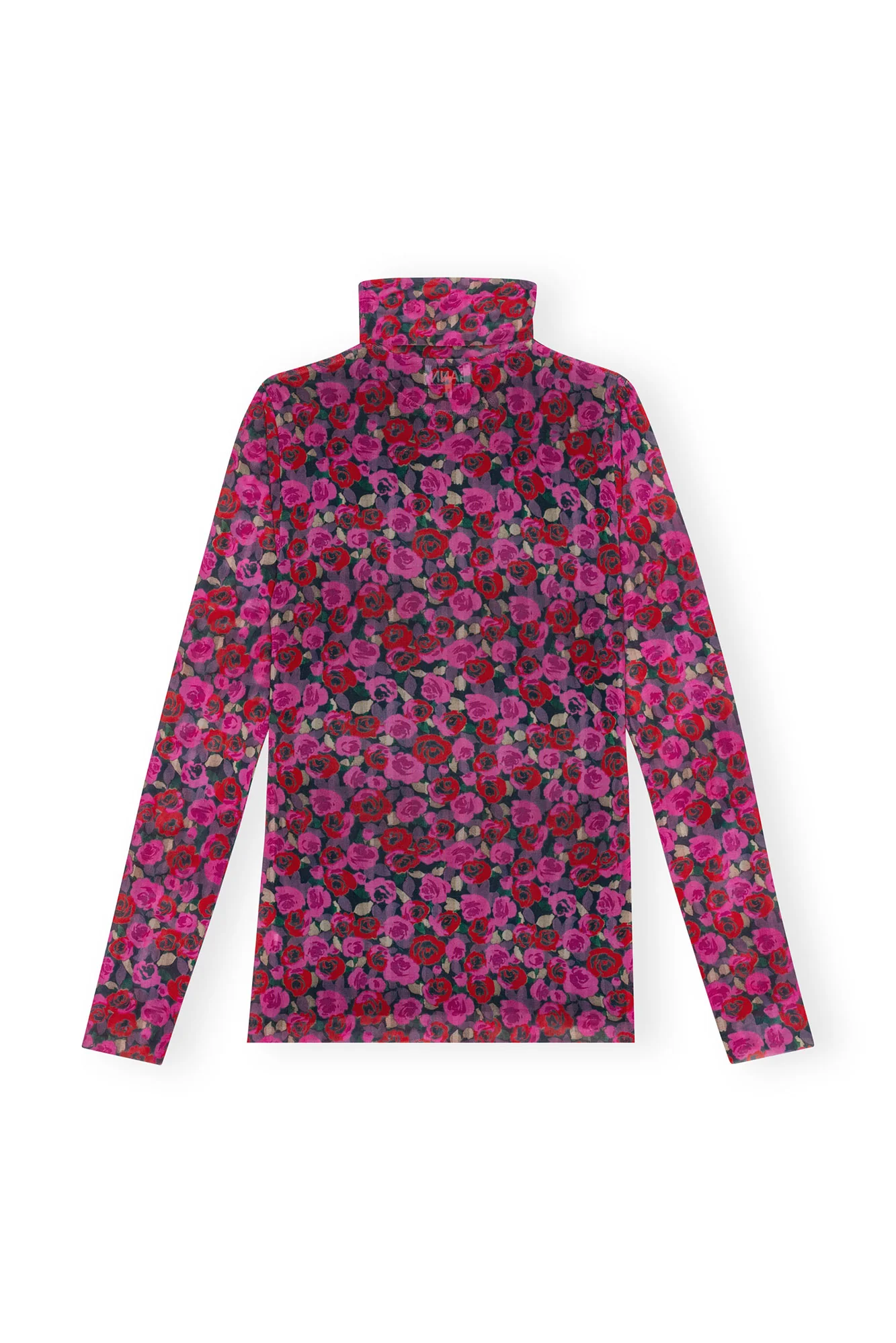 Floral Mesh Long-sleeve Roll Neck Blouse | Fiji Flower - Image 2