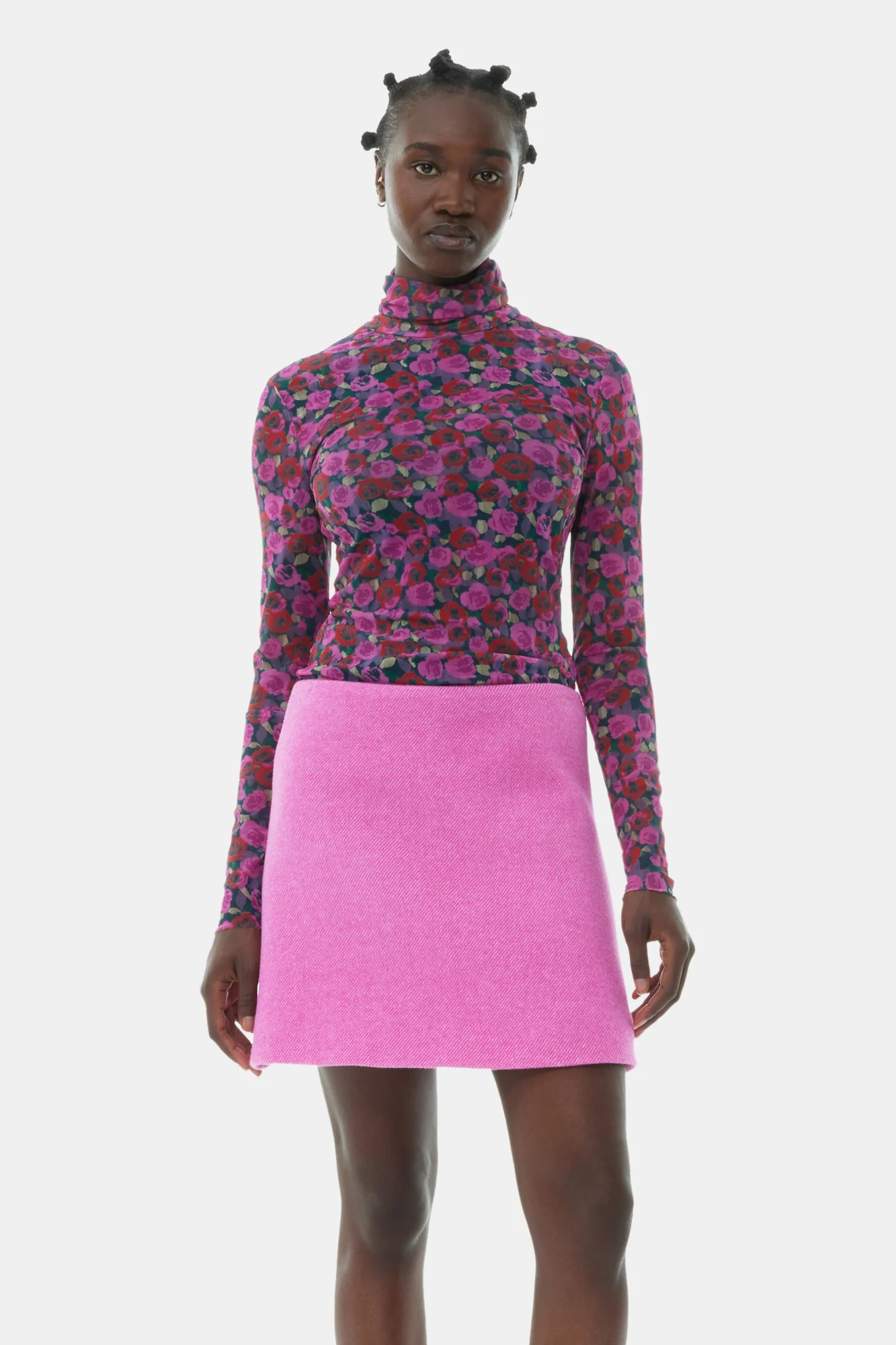 Floral Mesh Long-sleeve Roll Neck Blouse | Fiji Flower - Image 3